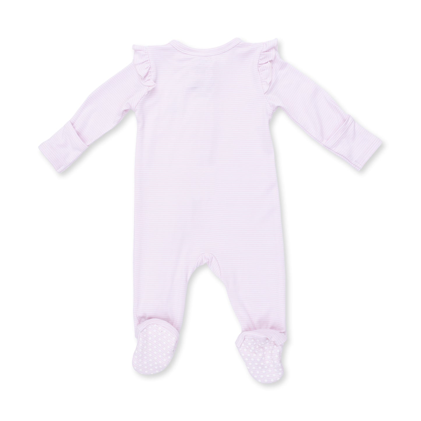 Cheer Pink Micro Stripe - 2 Way Ruffle Sleeve Zipper Footie
