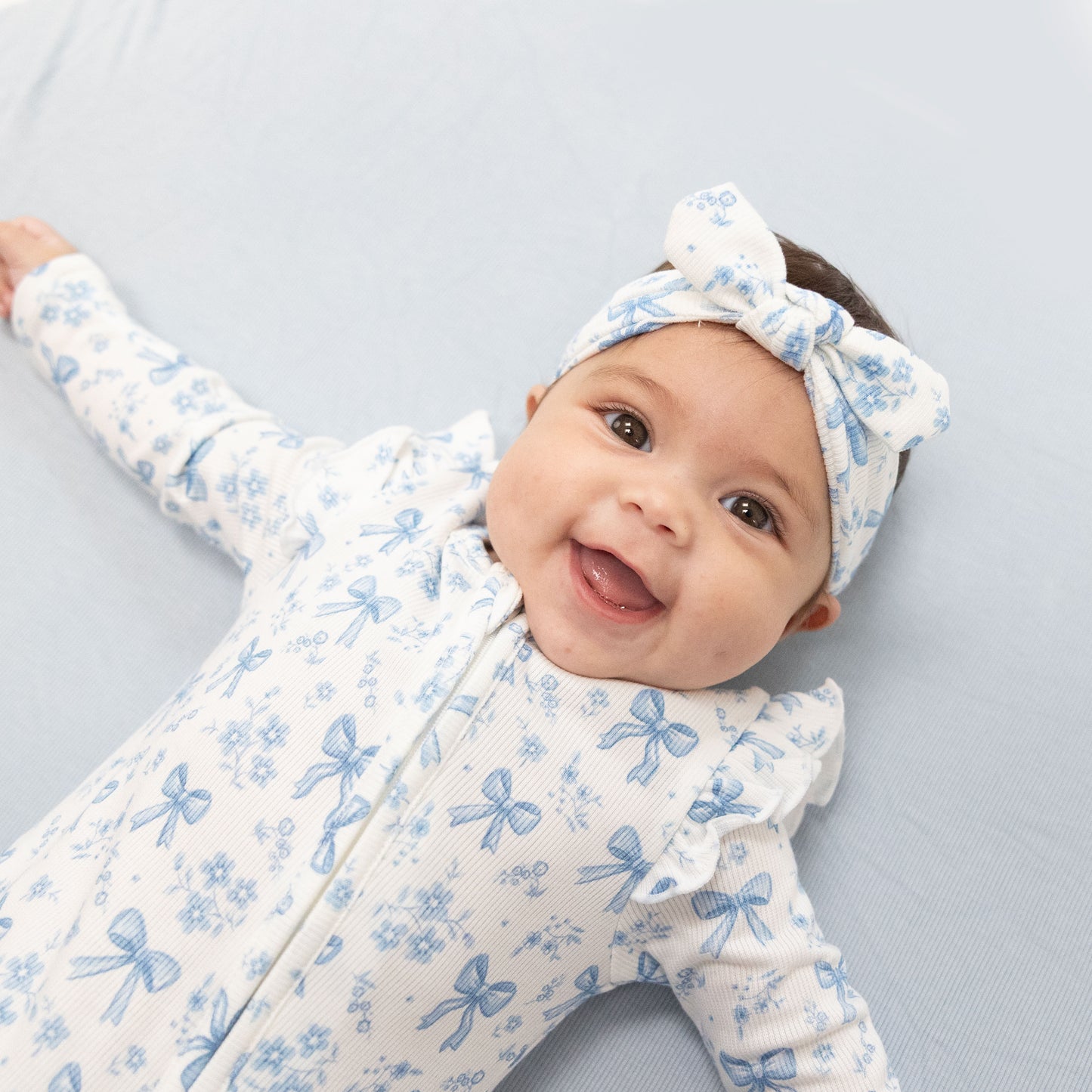 Blue Bows and Flowers - Knot Headband