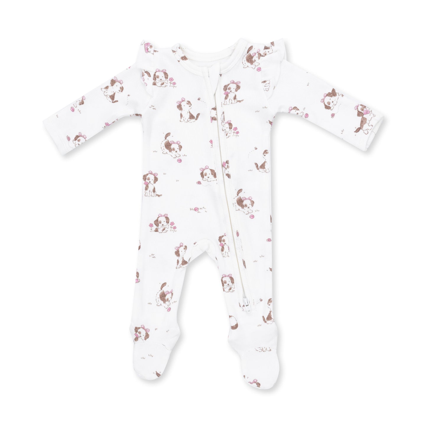 Explorer Puppy Pink - 2 Way Ruffle Sleeve Zipper Footie