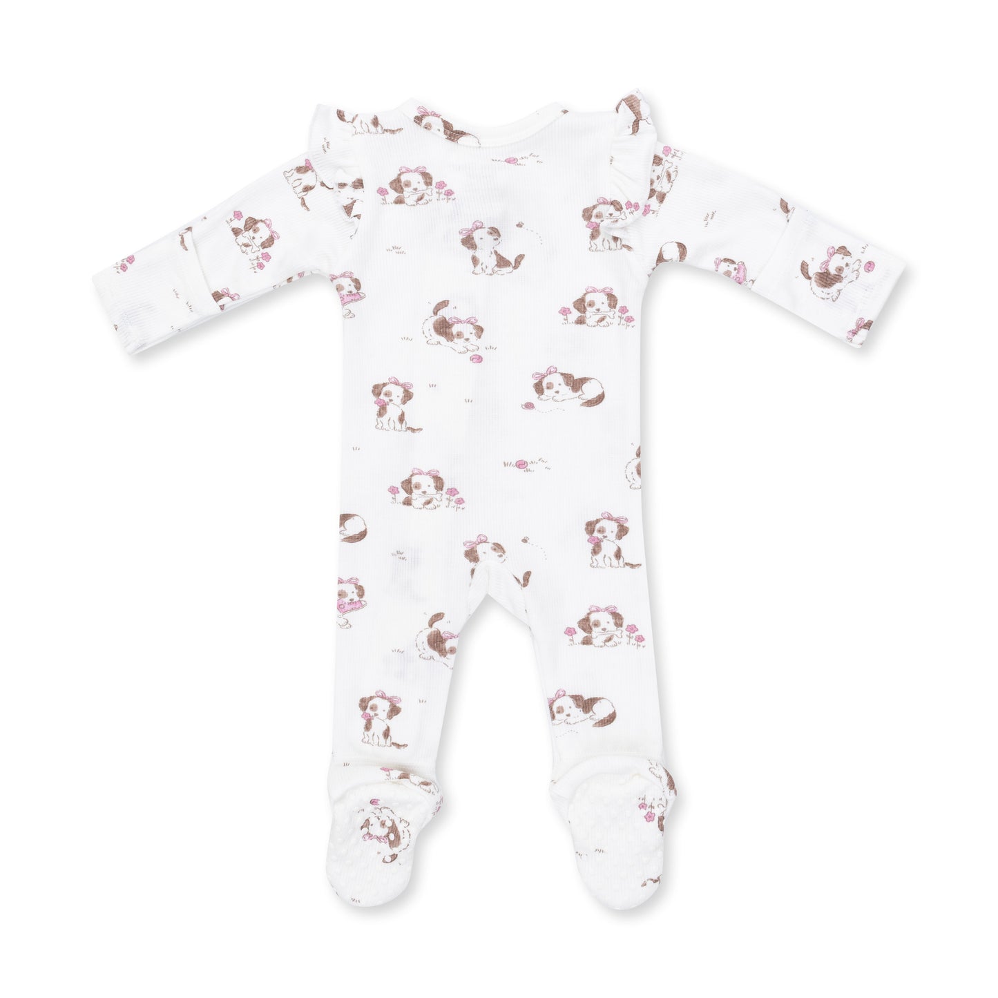Explorer Puppy Pink - 2 Way Ruffle Sleeve Zipper Footie