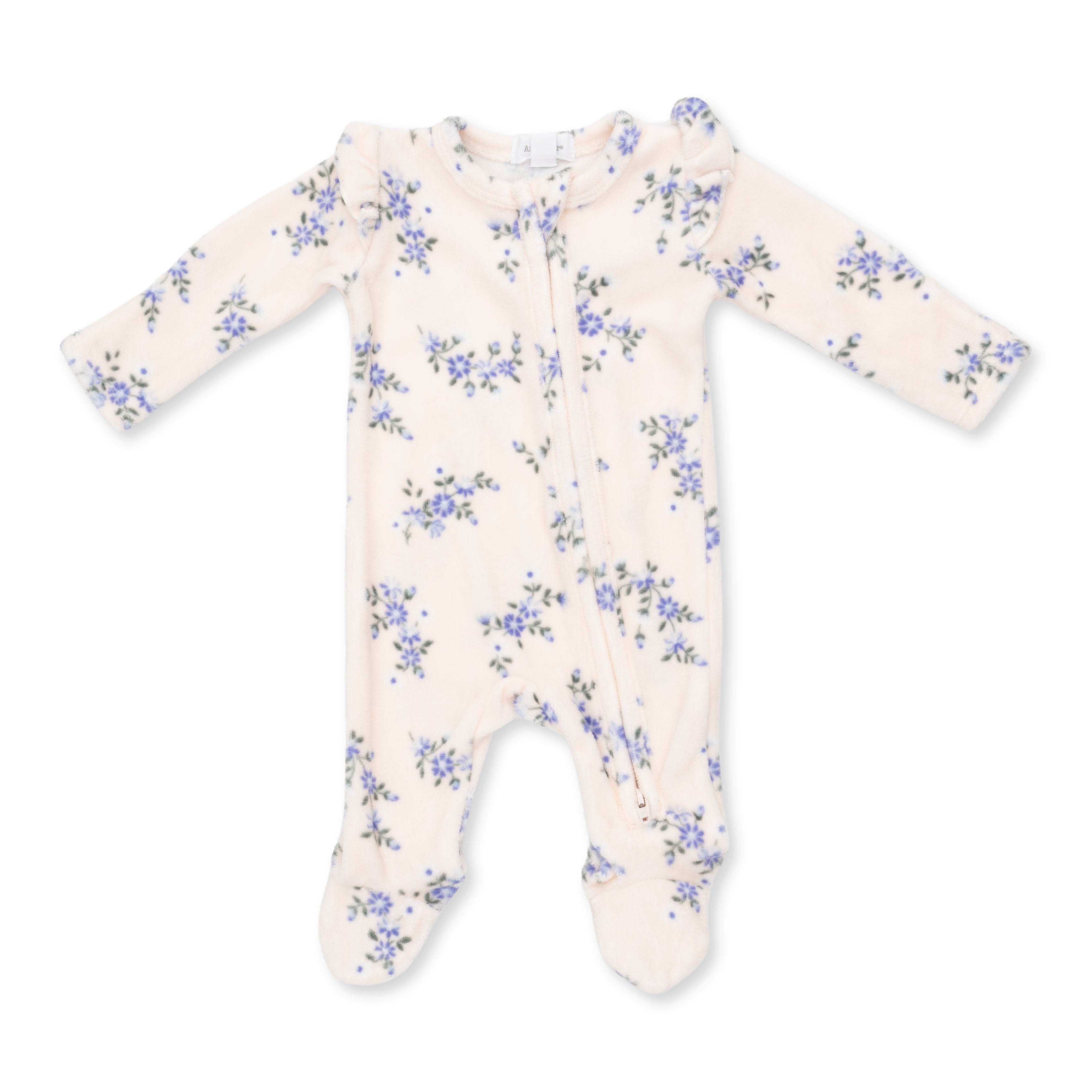 Sweet Hanna Floral Velour - 2 Way Ruffle Sleeve Zipper Footie