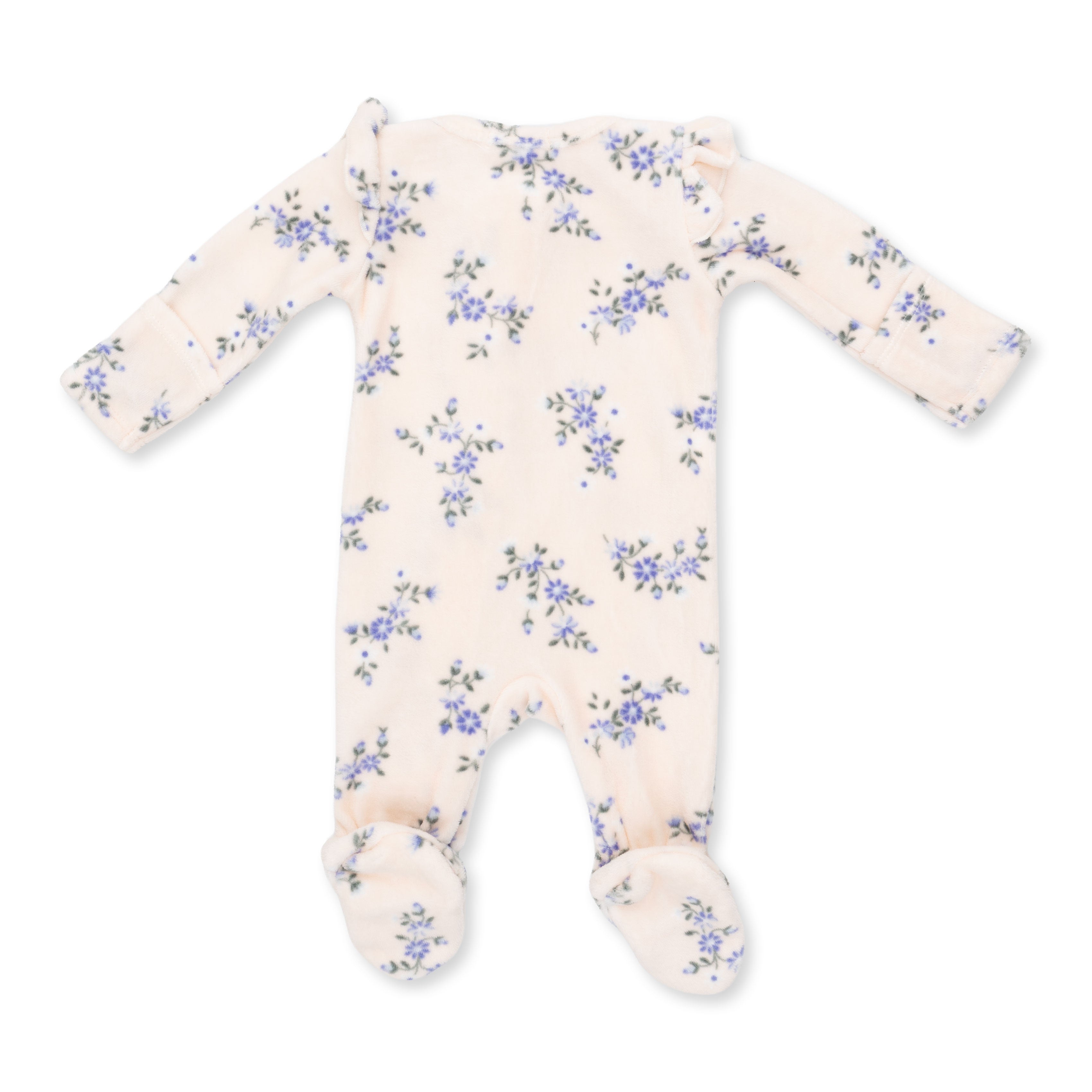 Sweet Hanna Floral Velour - 2 Way Ruffle Sleeve Zipper Footie