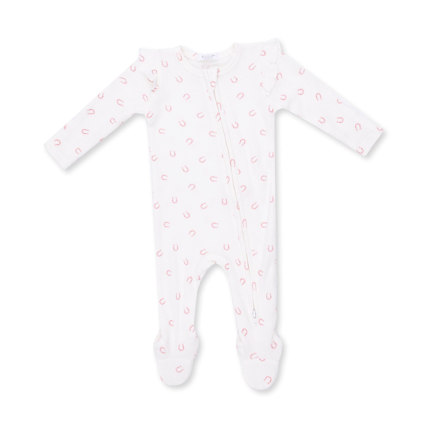 Little Horseshoes Pink - 2 Way Ruffle Sleeve Zipper Footie