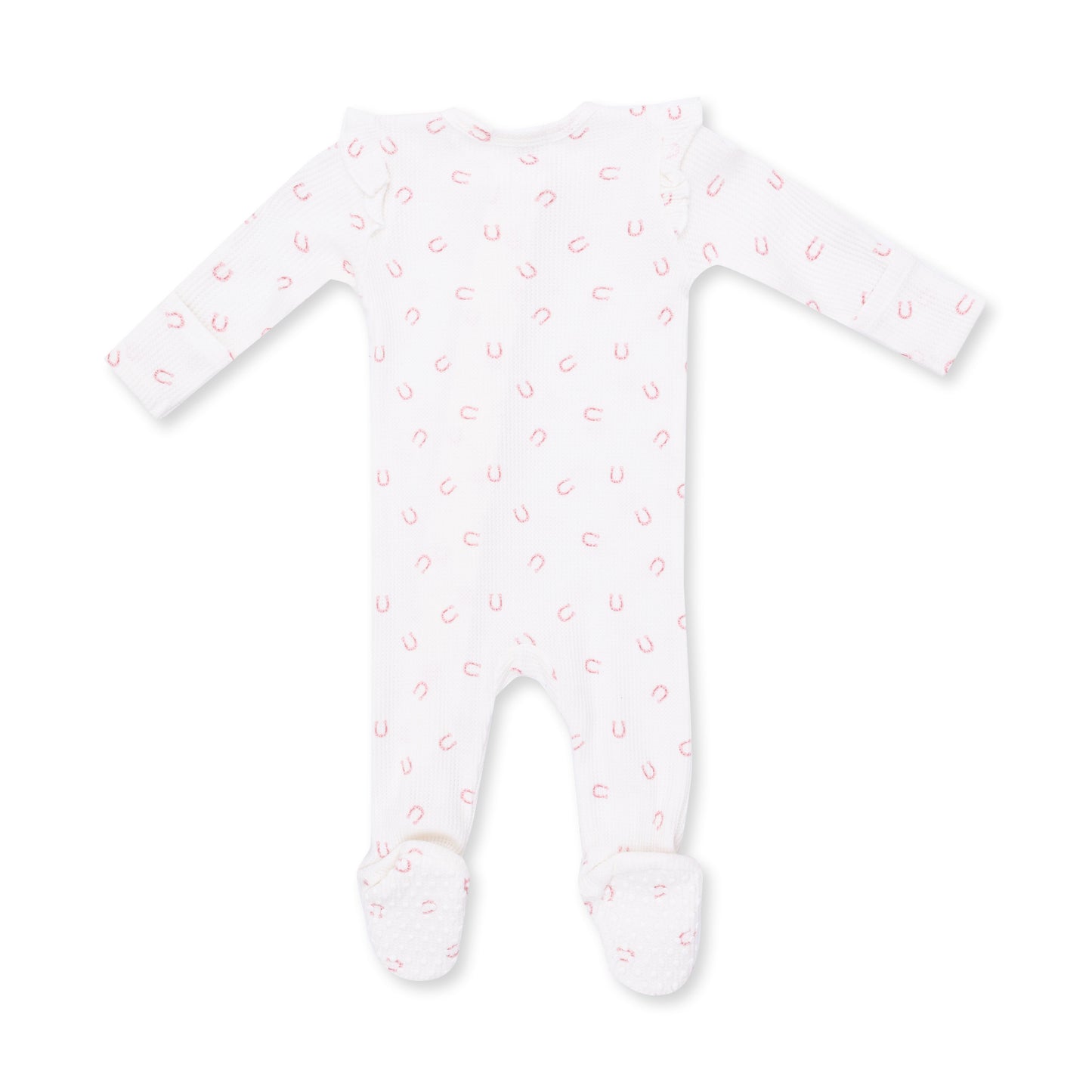 Little Horseshoes Pink - 2 Way Ruffle Sleeve Zipper Footie