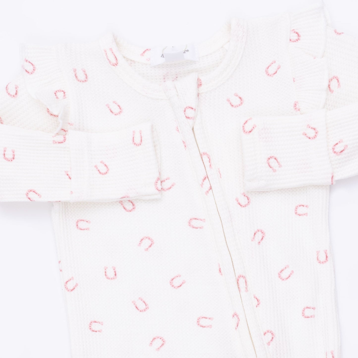 Little Horseshoes Pink - 2 Way Ruffle Sleeve Zipper Footie