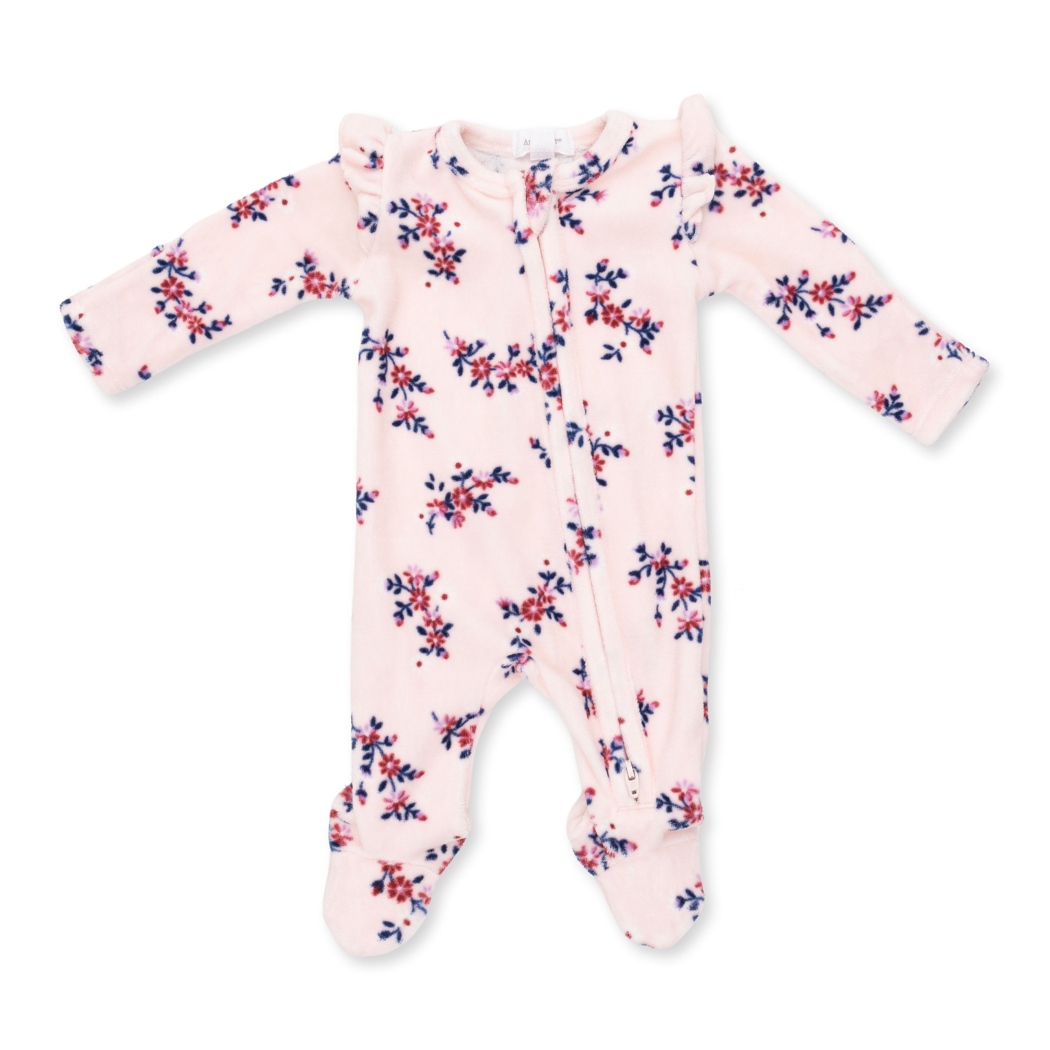 Nora Floral Velour - 2 Way Ruffle Sleeve Zipper Footie