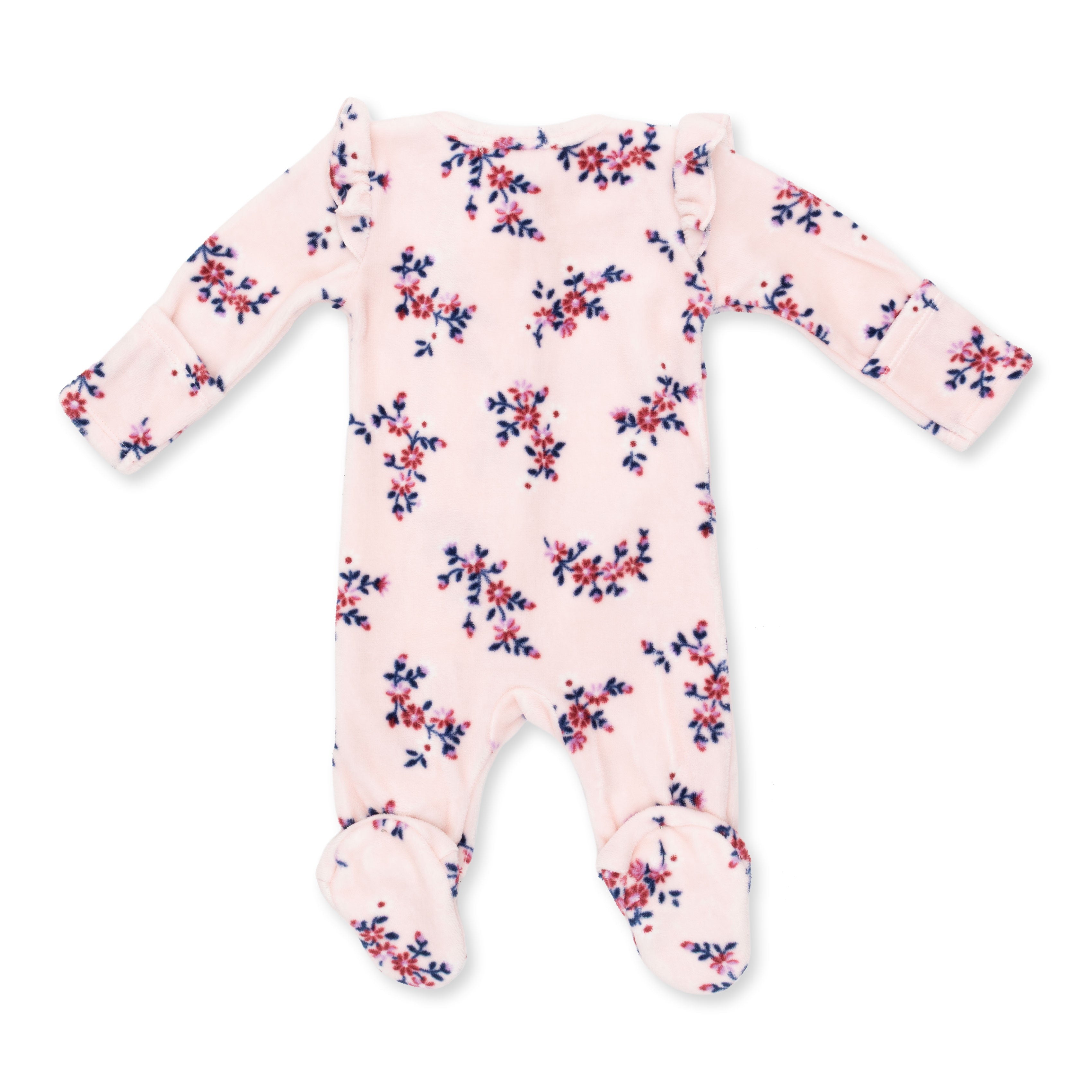Nora Floral Velour - 2 Way Ruffle Sleeve Zipper Footie