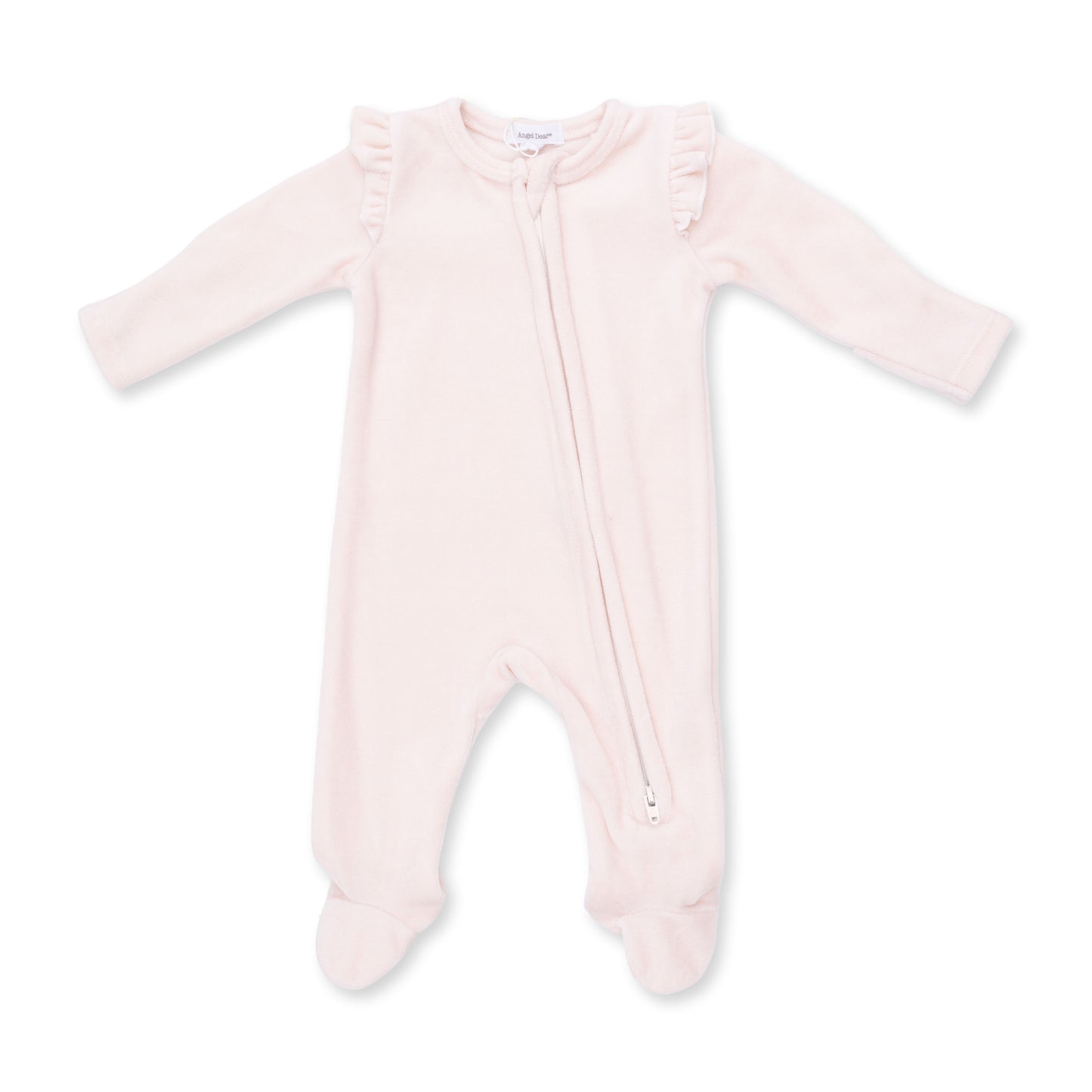 Velour Soft Pink - 2 Way Ruffle Sleeve Zipper Footie