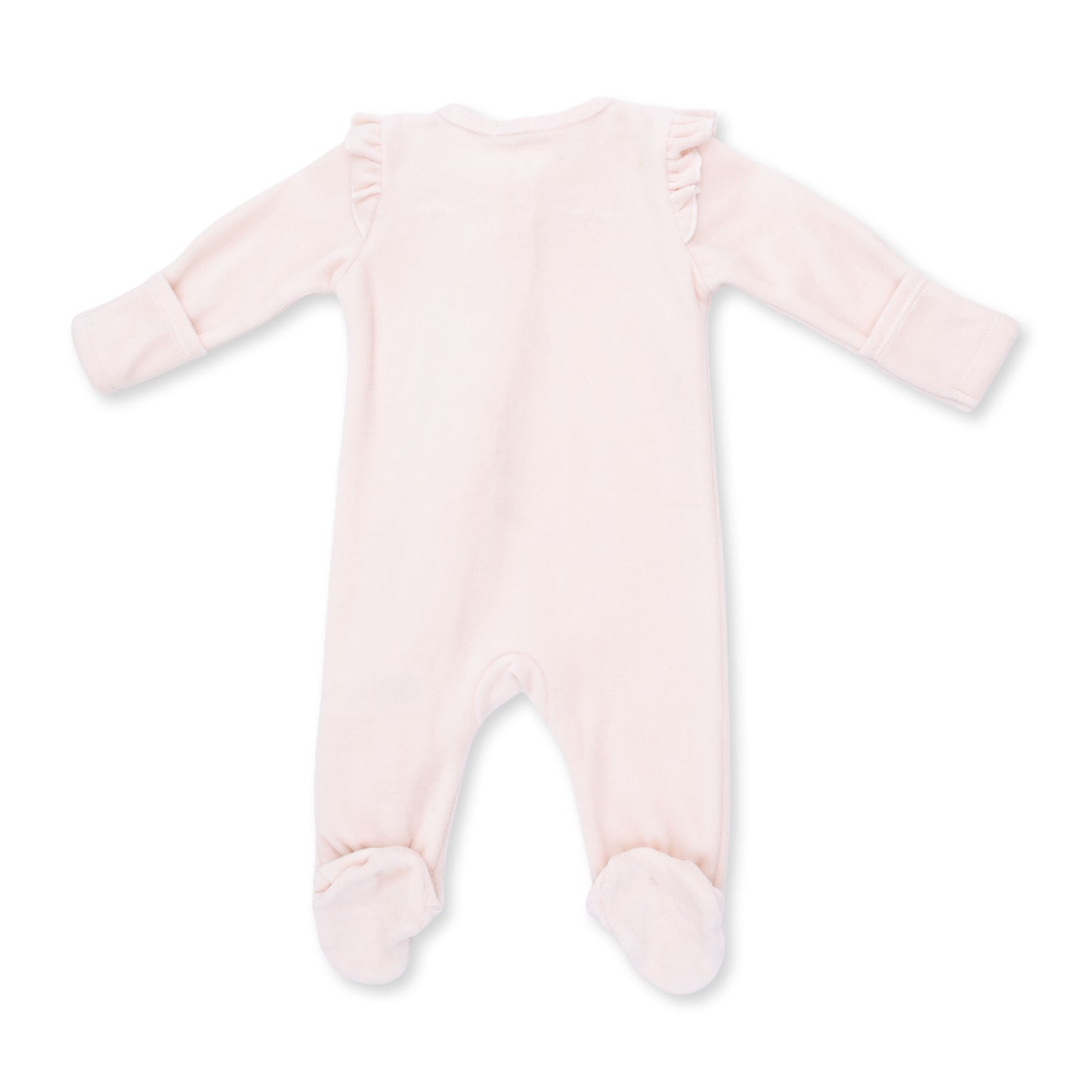 Velour Soft Pink - 2 Way Ruffle Sleeve Zipper Footie