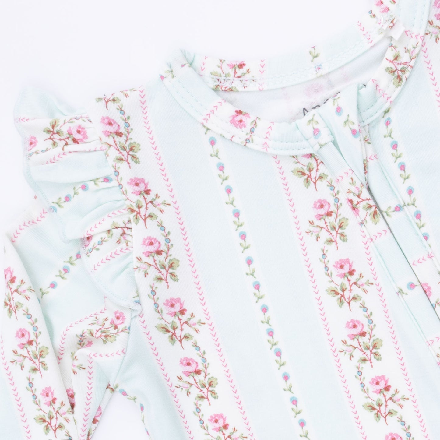 Antoinette Stripe - 2 Way Ruffle Sleeve Zipper Footie