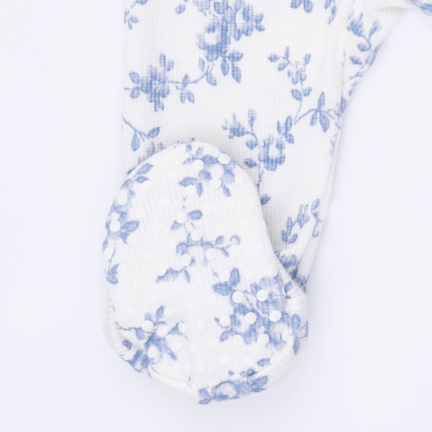 Baby Blue Vines Floral - 2 Way Ruffle Sleeve Zipper Footie