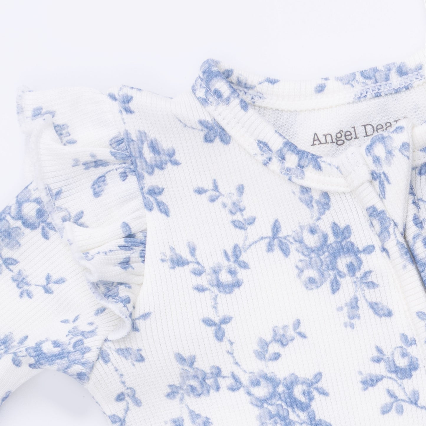 Baby Blue Vines Floral - 2 Way Ruffle Sleeve Zipper Footie