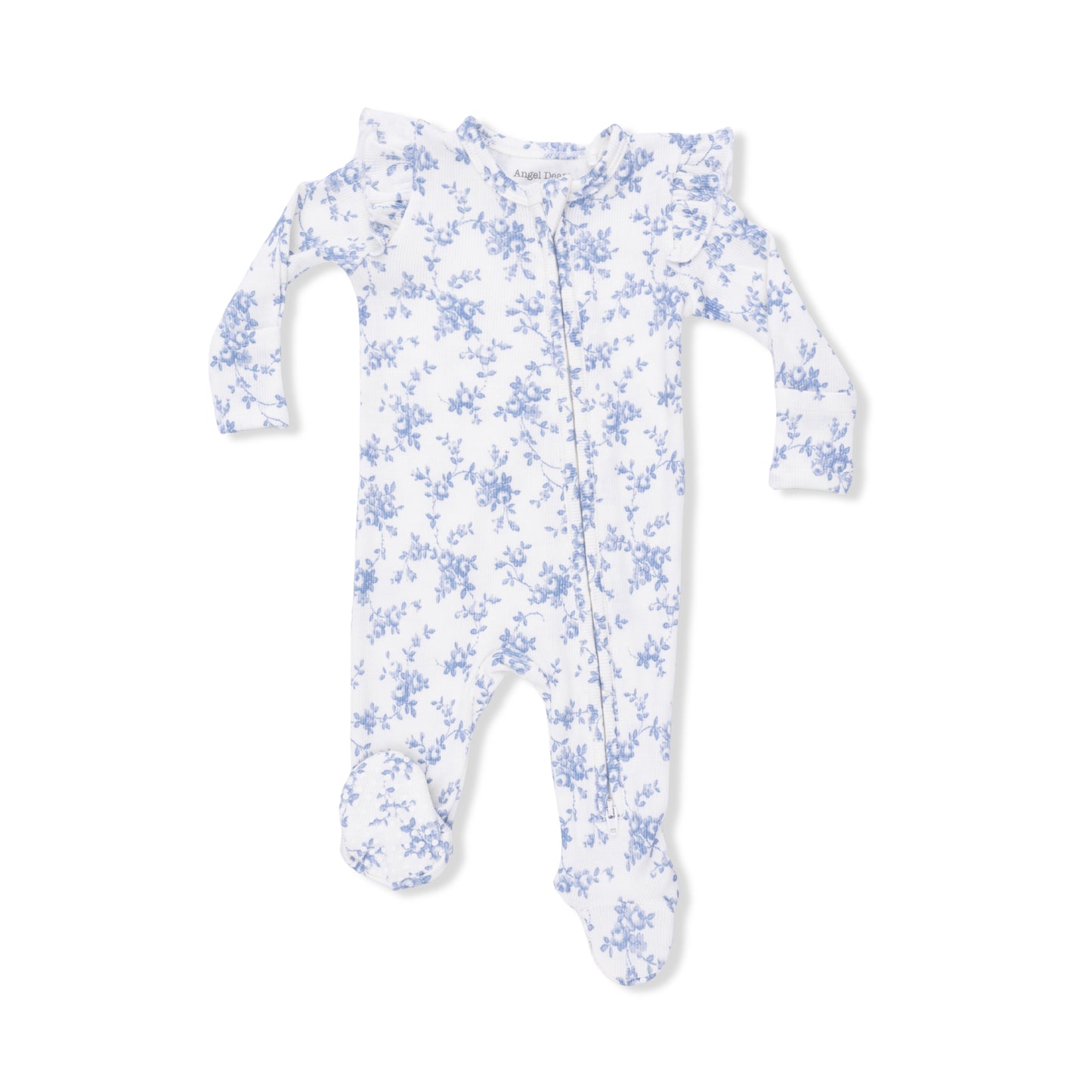 Baby Blue Vines Floral - 2 Way Ruffle Sleeve Zipper Footie-Angel Dear