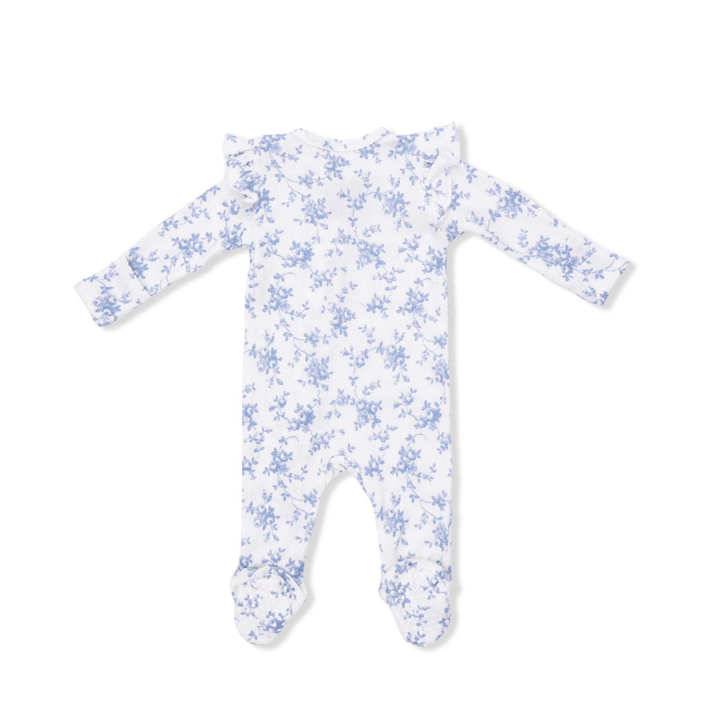 Baby Blue Vines Floral - 2 Way Ruffle Sleeve Zipper Footie-Angel Dear