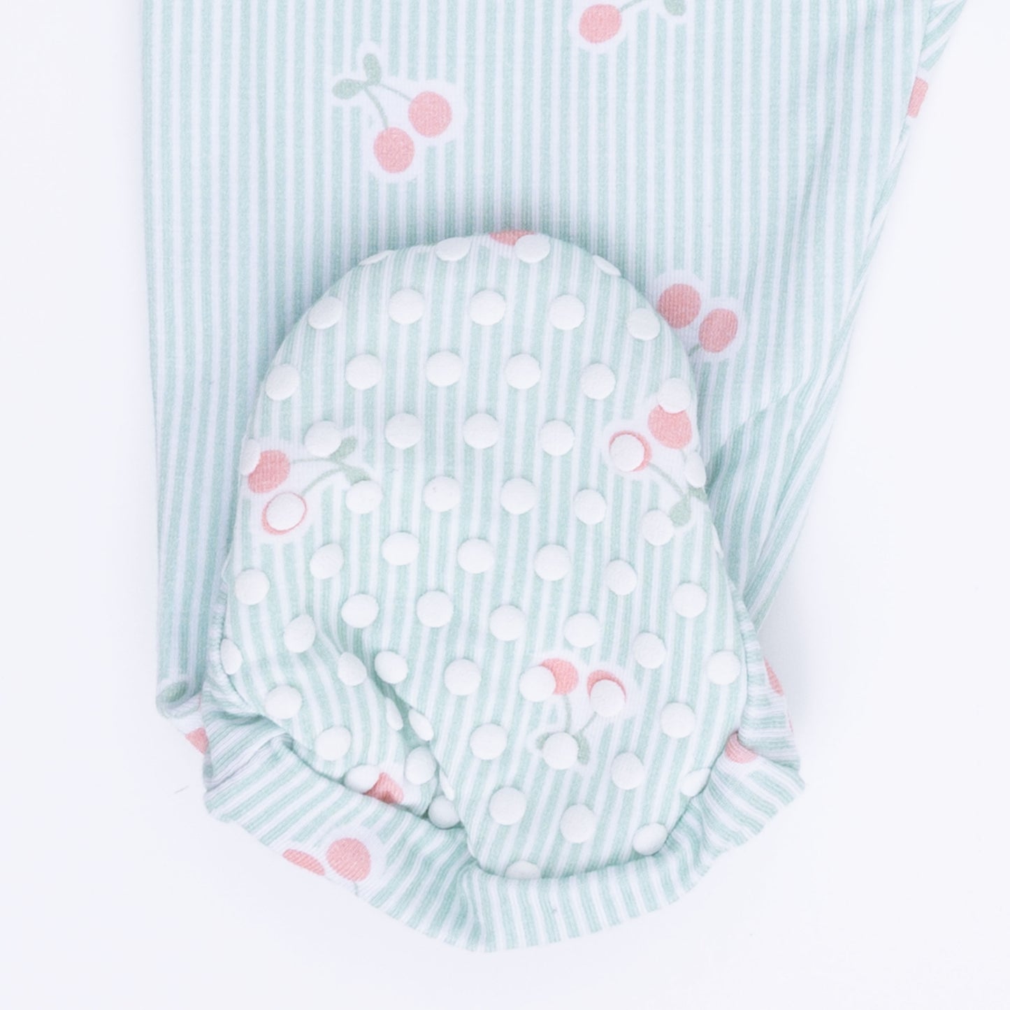 Tiny Cherry Stripe - 2 Way Ruffle Sleeve Zipper Footie