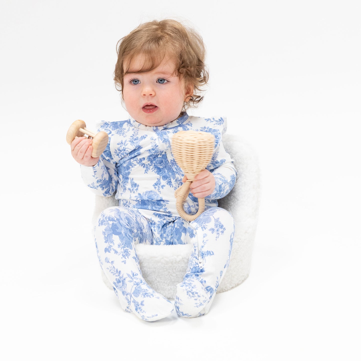 Dream Cottage Floral - 2 Way Ruffle Sleeve Zipper Footie-Angel Dear