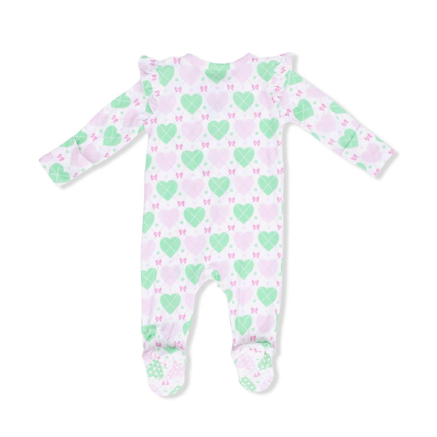 Heart Argyle - 2 Way Ruffle Sleeve Zipper Footie-Angel Dear