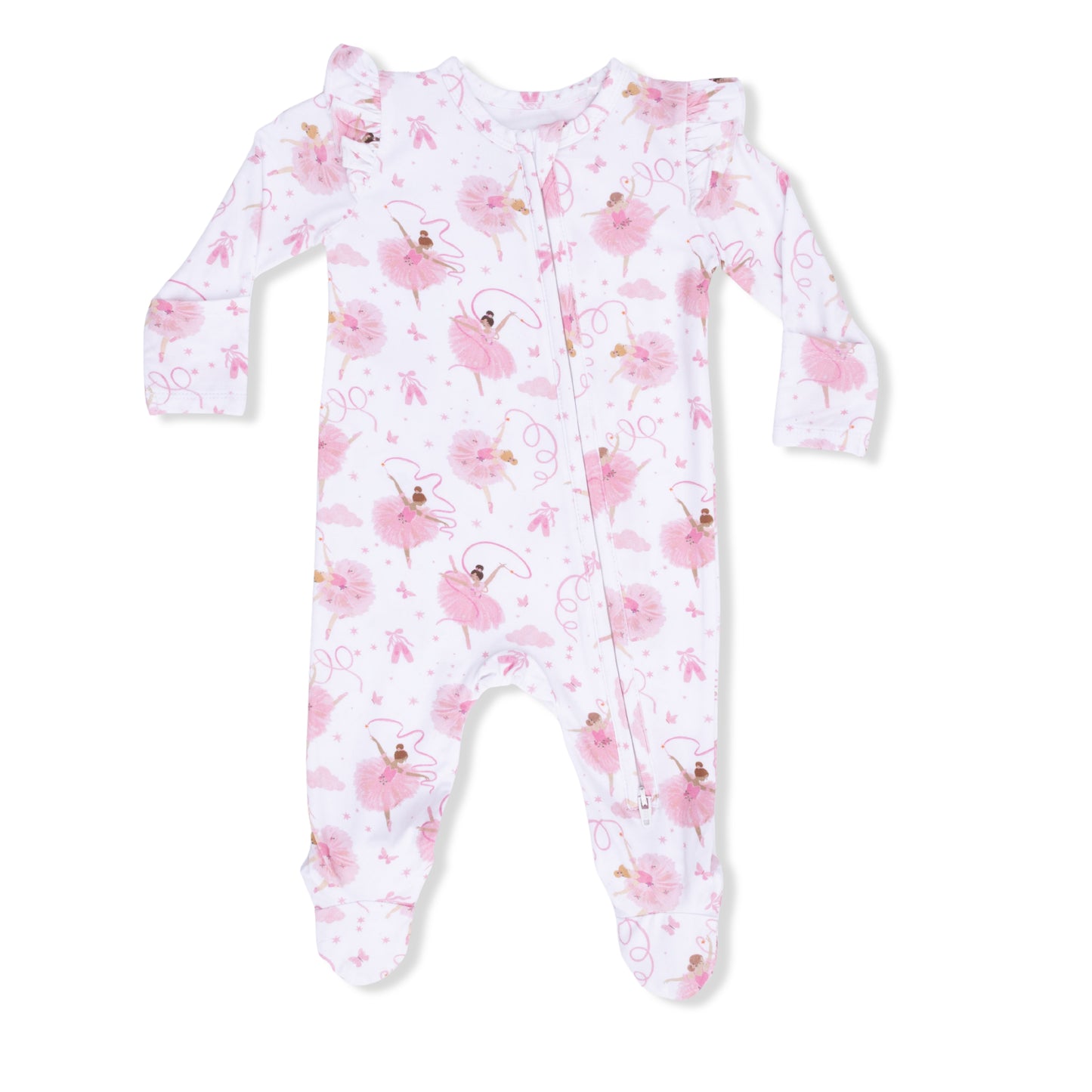 Ribbon Ballerinas - 2 Way Ruffle Sleeve Zipper Footie-Angel Dear