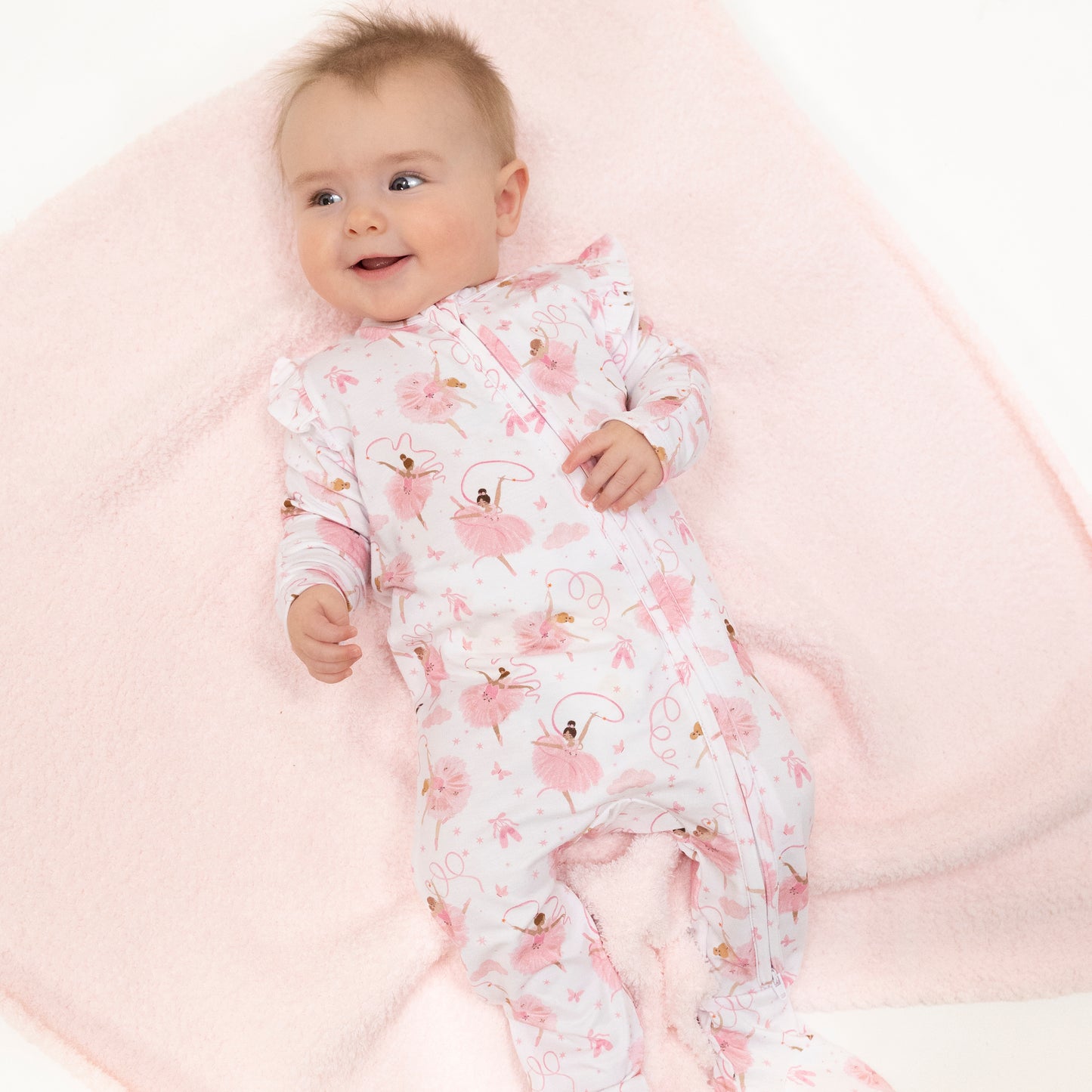 Ribbon Ballerinas - 2 Way Ruffle Sleeve Zipper Footie-Angel Dear