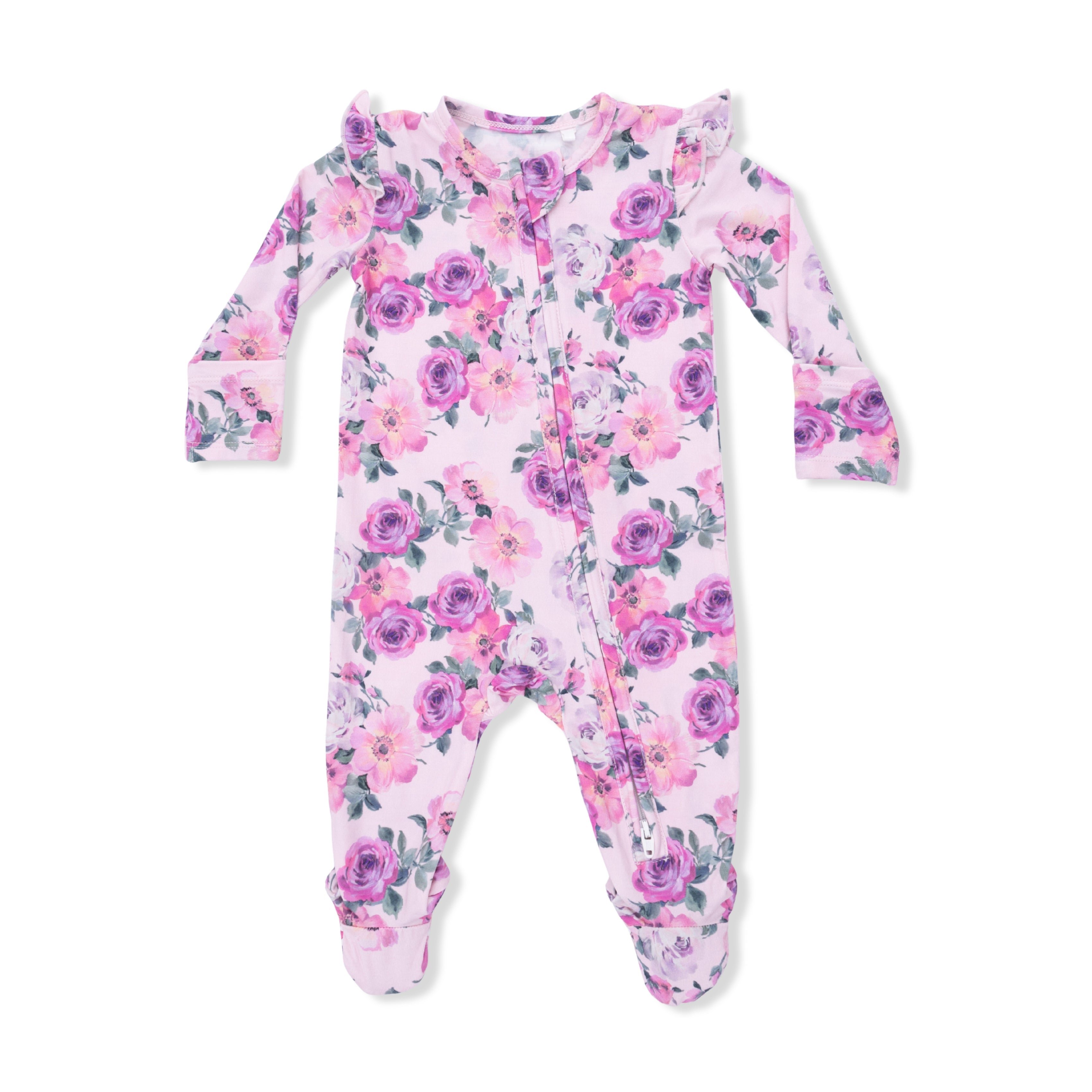 Rose Abundance - 2 Way Ruffle Sleeve Zipper Footie-Angel Dear