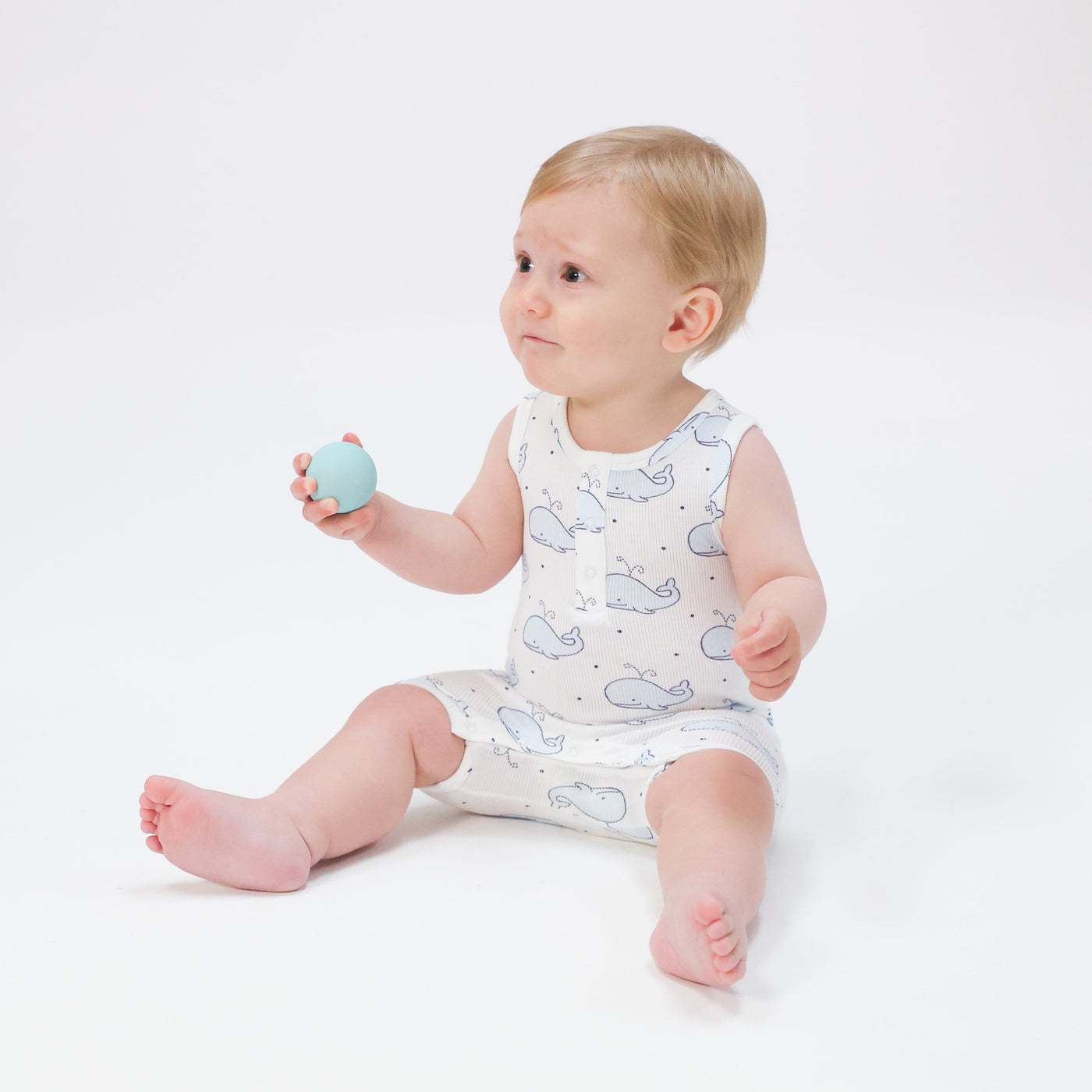 Sleeveless Shortie Romper - Bubbly Whale Blue-Angel Dear