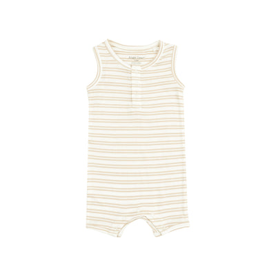 Sleeveless Shortie Romper - Stripe Oxford Tan