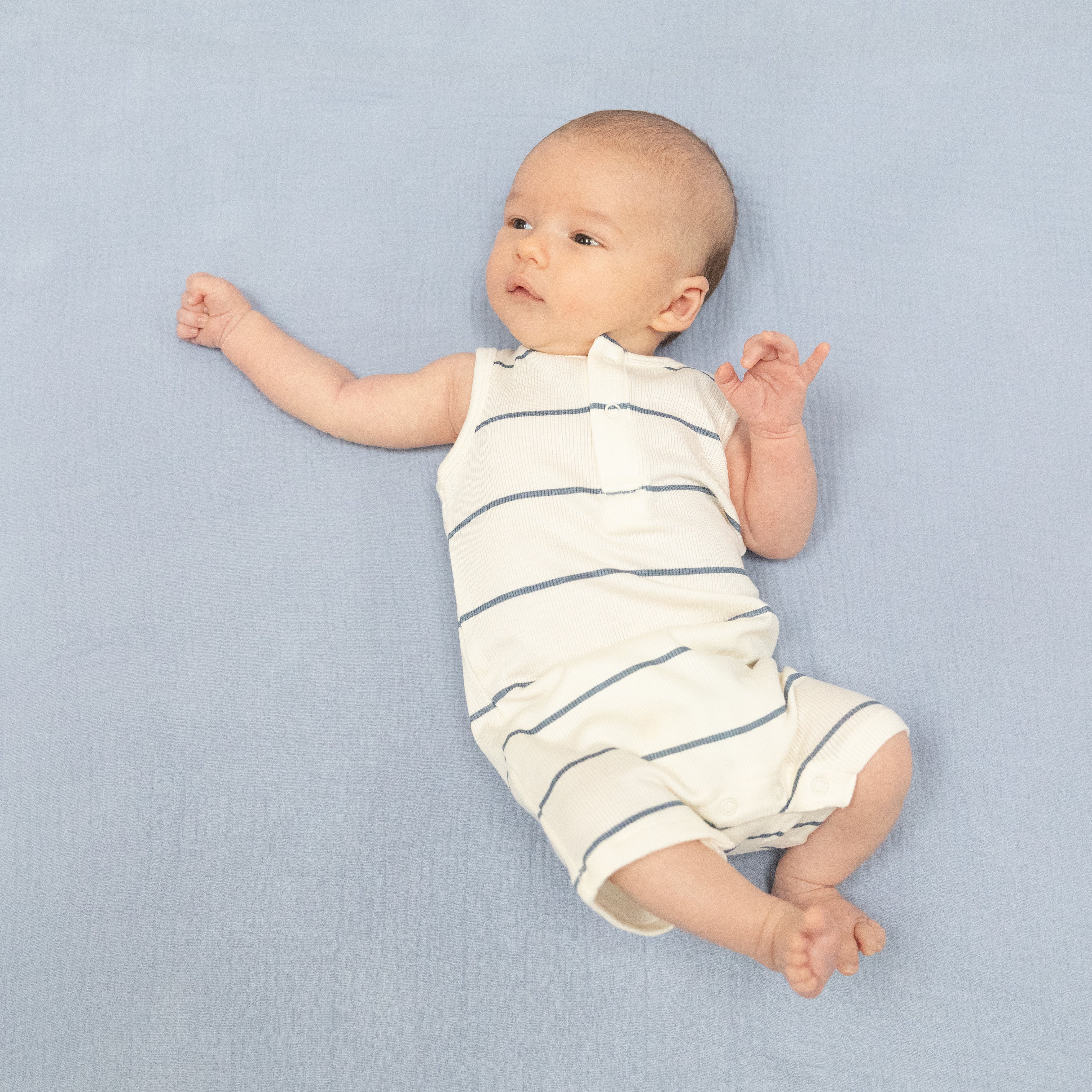 Vintage Stripe - Henley Shortie Romper-Angel Dear