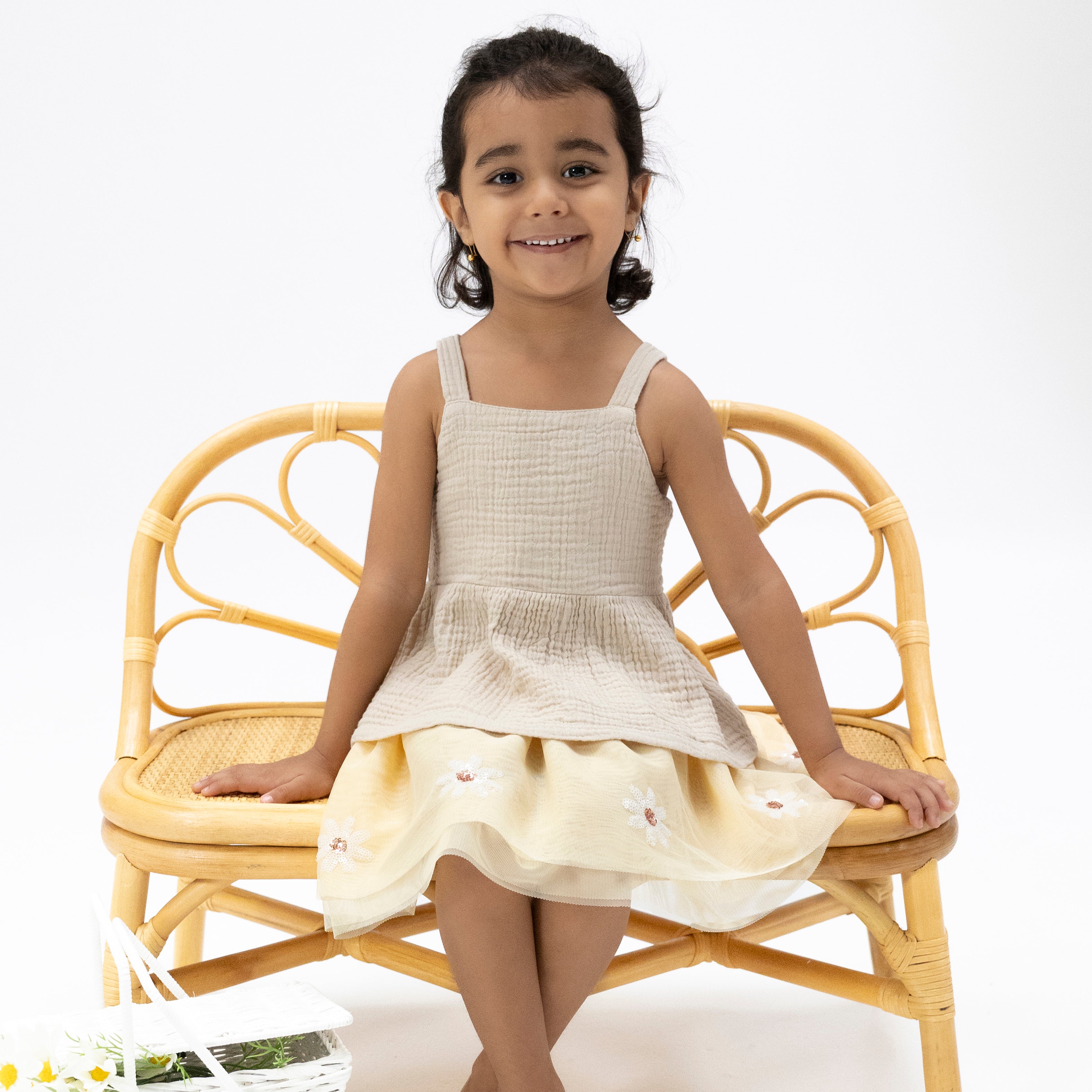 Solid Muslin French Oak - Peplum Tank with Smocked Back-Angel Dear