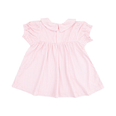 Classic Smocked Peter Pan Collar Dress with  Bunny Applique and Diaper Cover - Mini Gingham Pink