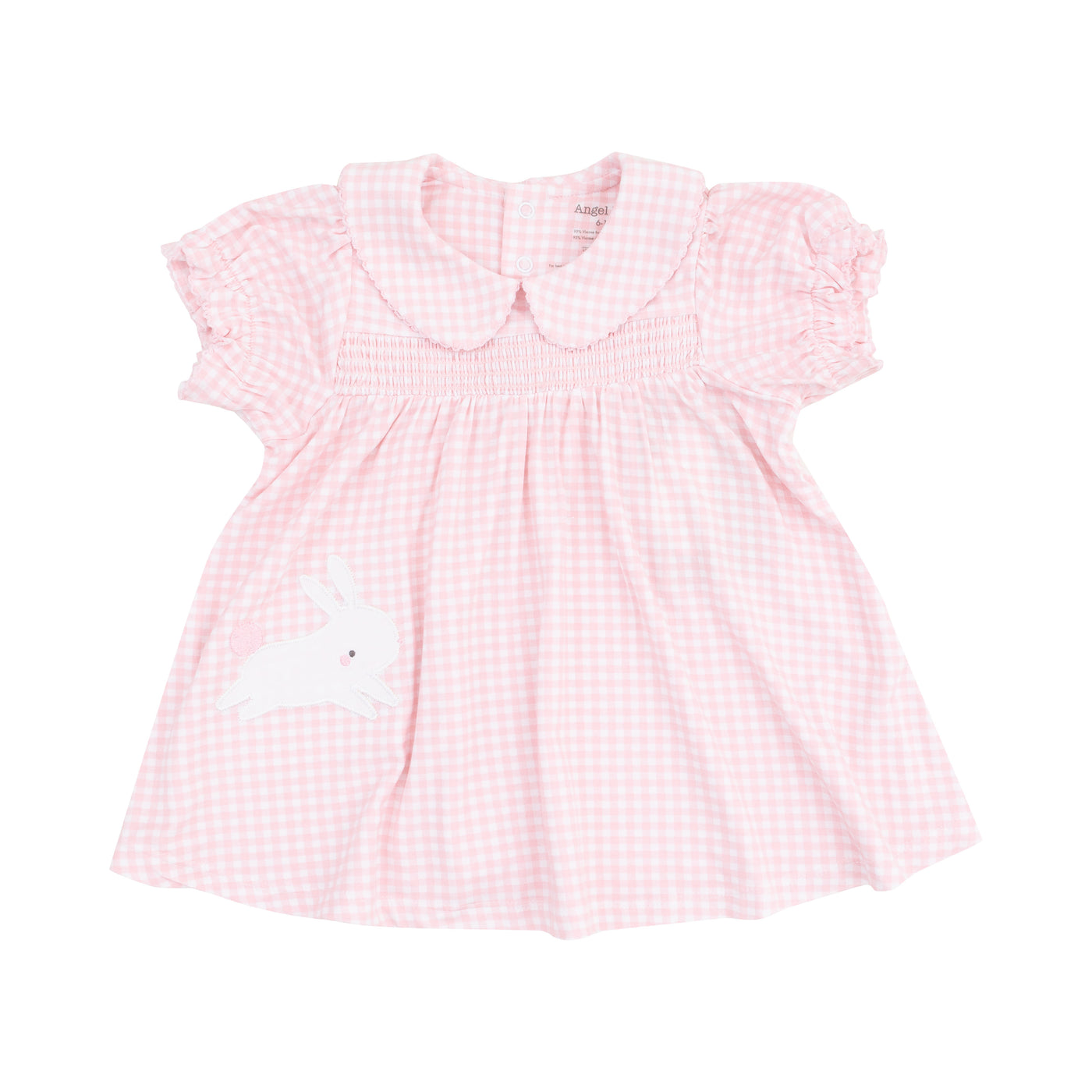 Classic Smocked Peter Pan Collar Dress with  Bunny Applique and Diaper Cover - Mini Gingham Pink