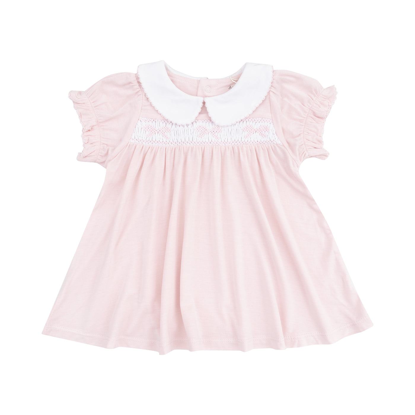 Smocked Peterpan Collar Dress +Ruffle Leg Bloomer - Solid Classic Pink