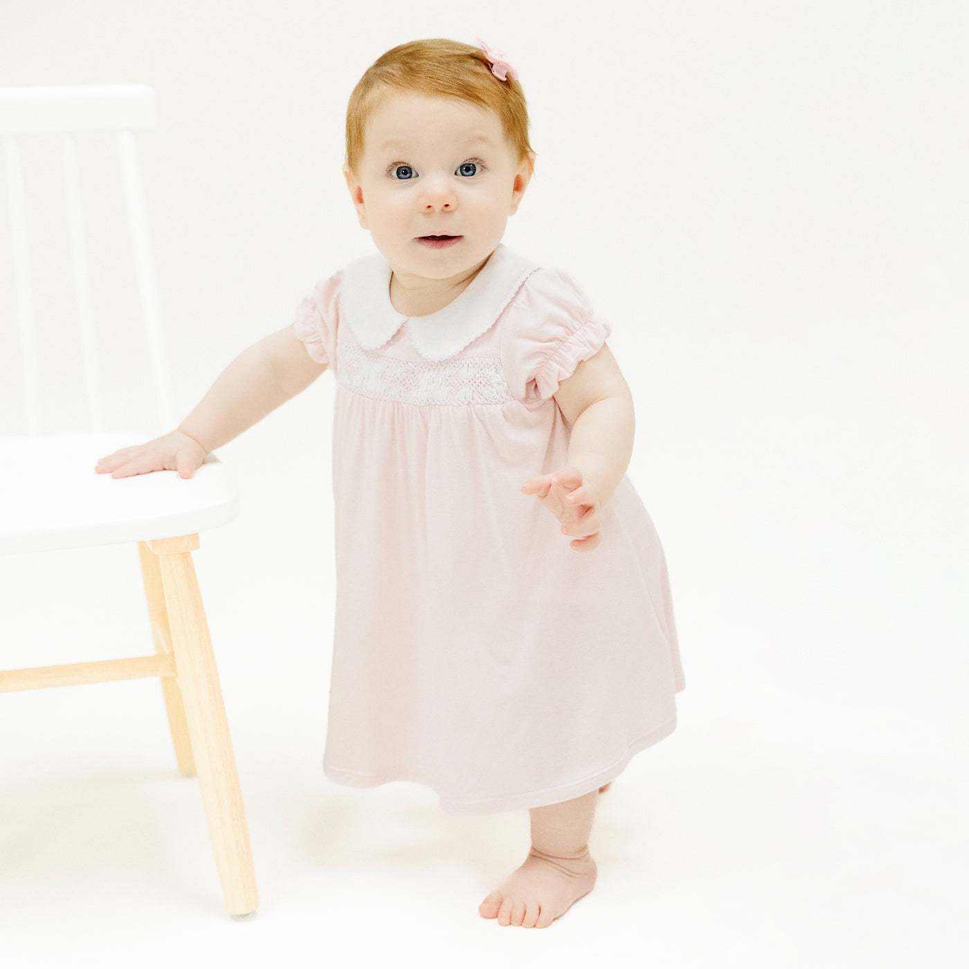 Smocked Peterpan Collar Dress +Ruffle Leg Bloomer - Solid Classic Pink