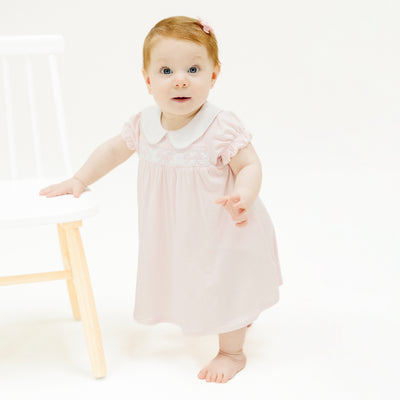 Smocked Peterpan Collar Dress +Ruffle Leg Bloomer - Solid Classic Pink