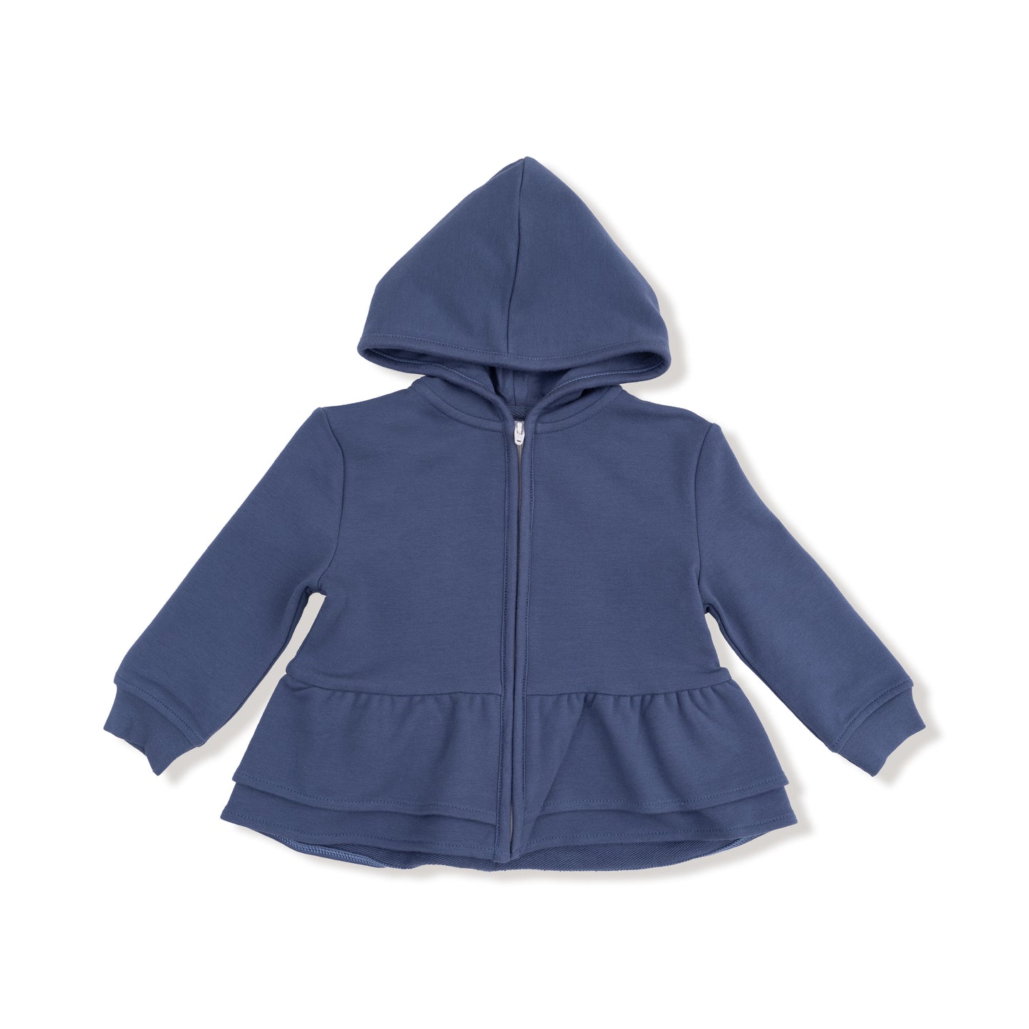 Zip Peplum Hoodie in our  Varsity - Vintage Indigo print from Angel Dear