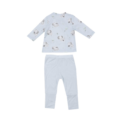 Tmh Set With Roll Over Cuff Pant - Gray Elephants - Blue