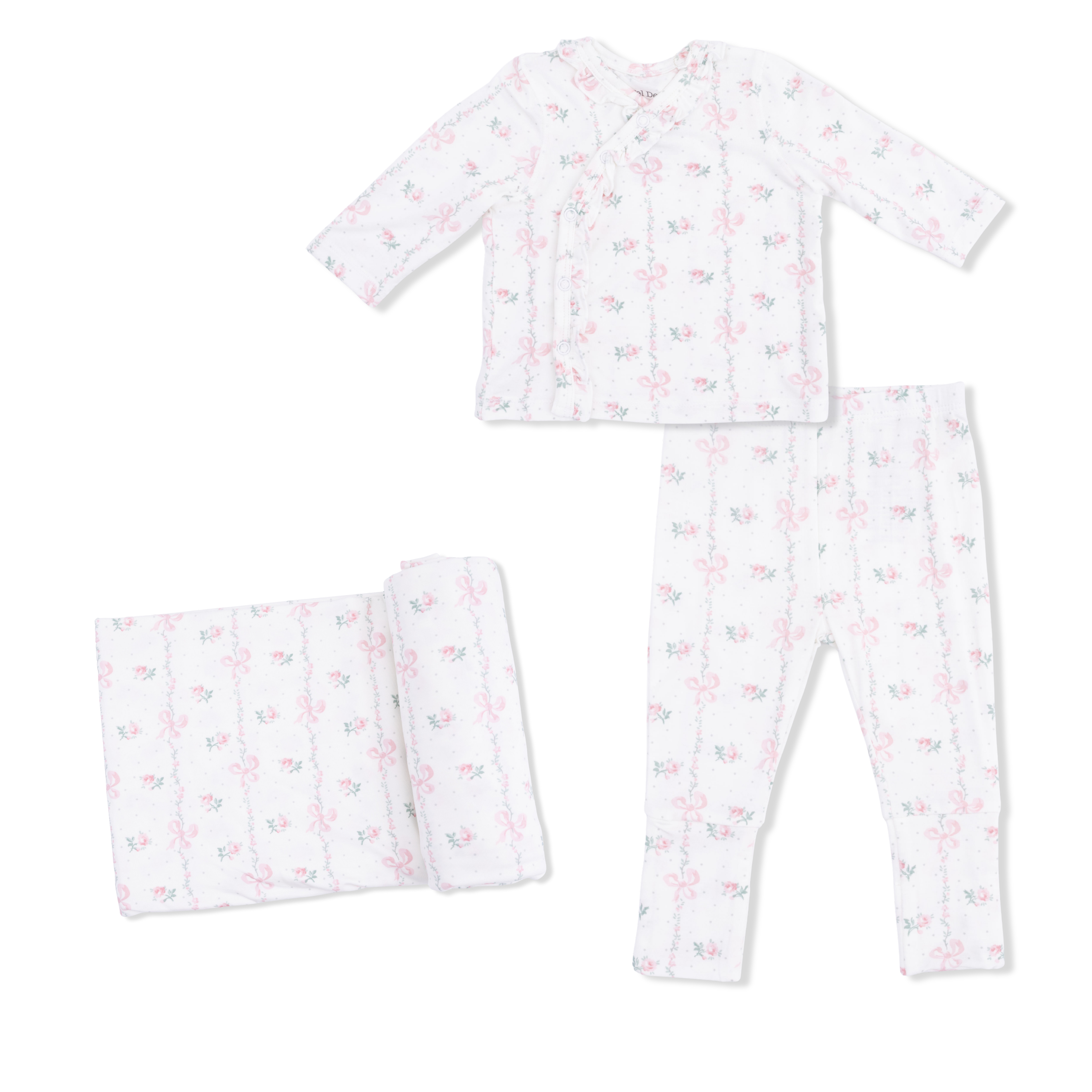 Dainty Buds and Bows - Take Me Home Set with Convertible Pant  & Swaddle Blanket Set-Angel Dear
