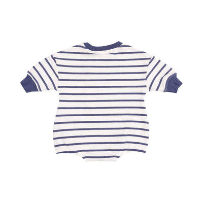 French Terry Sweatshirt Bubble with Sailboat Applique - Navy Stripe