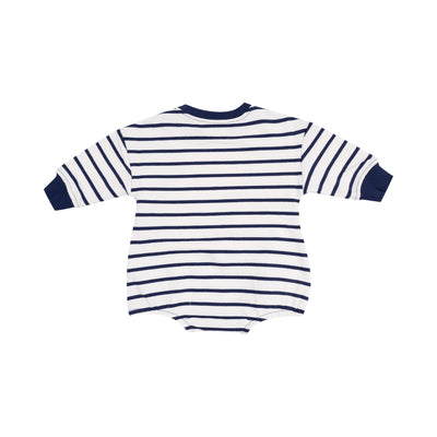 French Terry Sweatshirt Bubble with Pink Sailboat Applique - Navy Stripe-Angel Dear