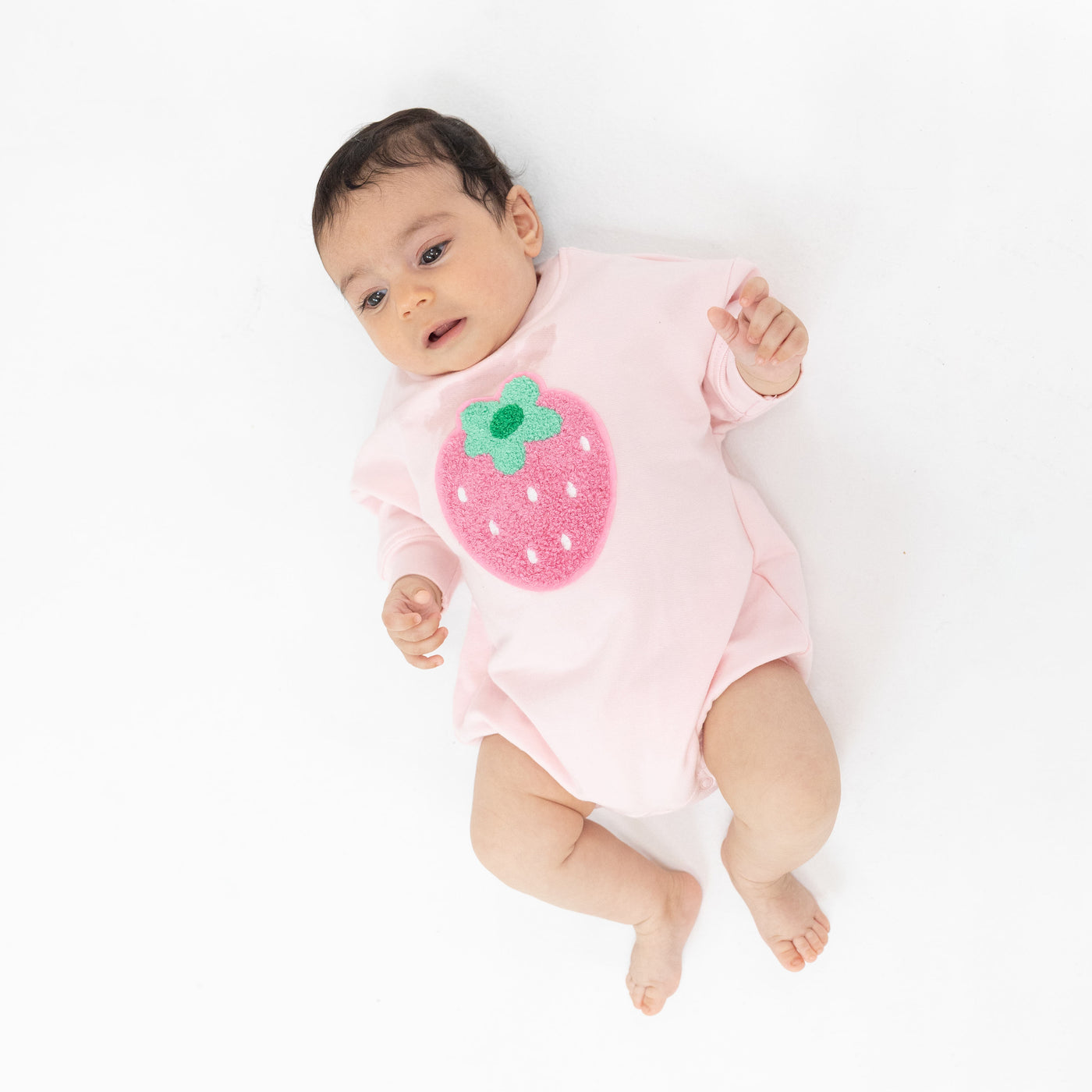 Sweatshirt Bubble with Applique Patch - Strawberry Swiss Dot French Terry-Angel Dear