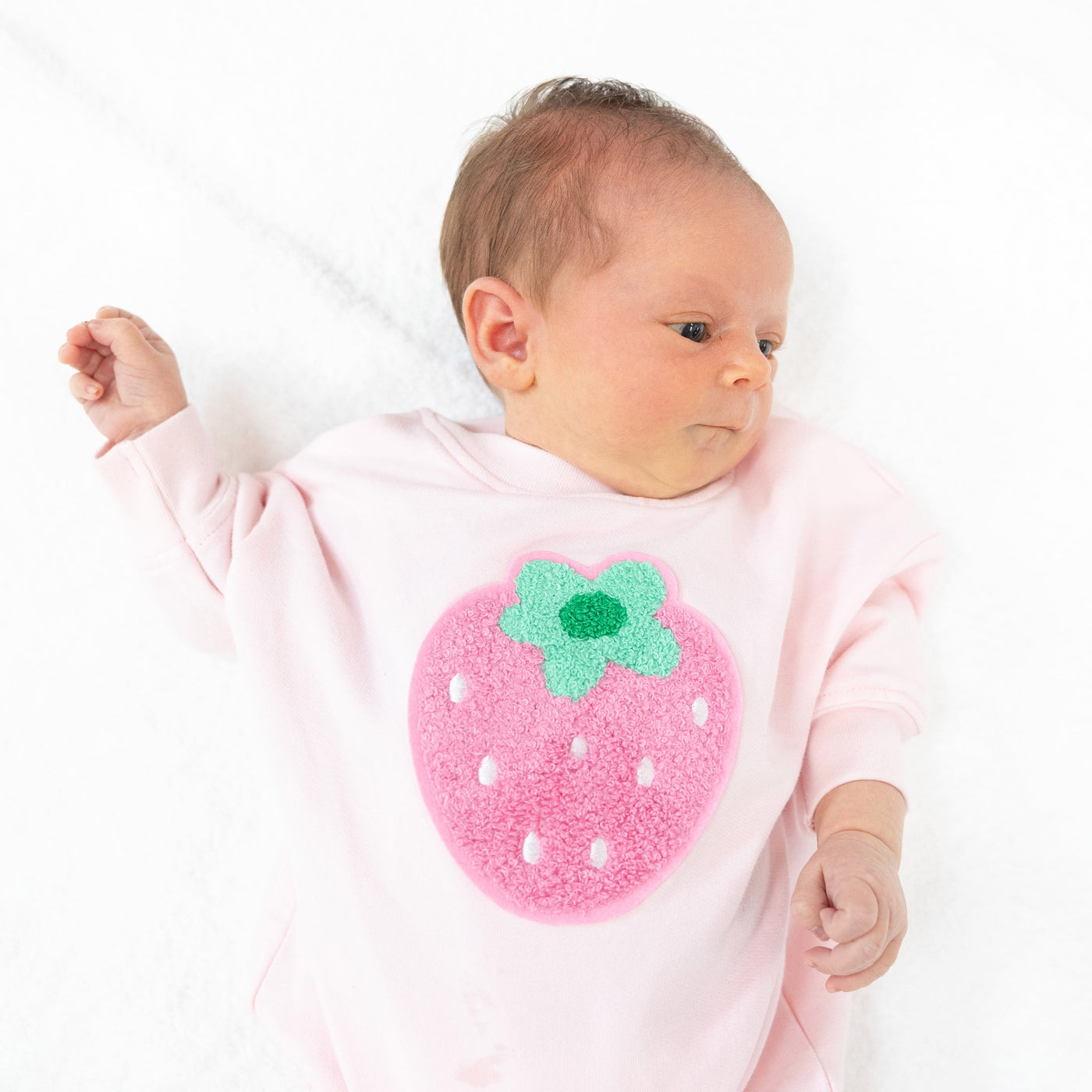 Sweatshirt Bubble with Applique Patch - Strawberry Swiss Dot French Terry