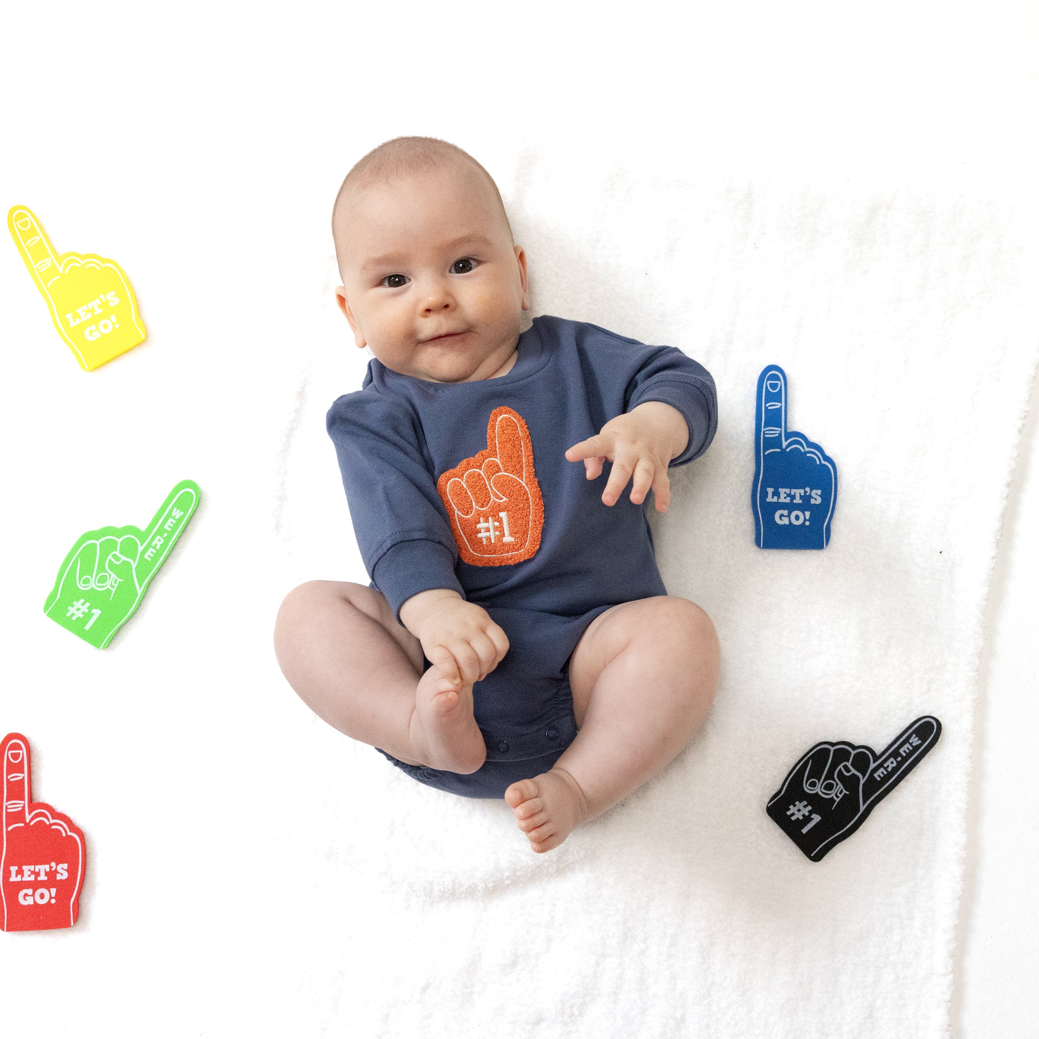 Sweatshirt Bubble with #1 Patch in our  Varsity - Vintage Indigo print from Angel Dear