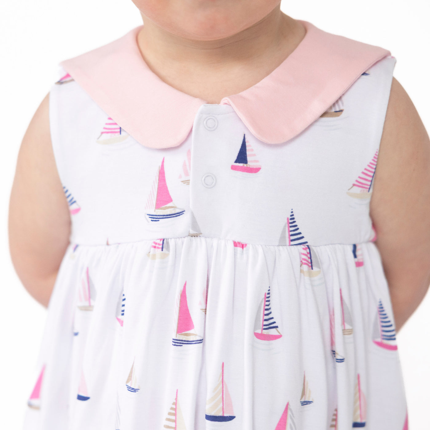 Sailor Bodysuit Dress with Embroidery - Sailboats Pink