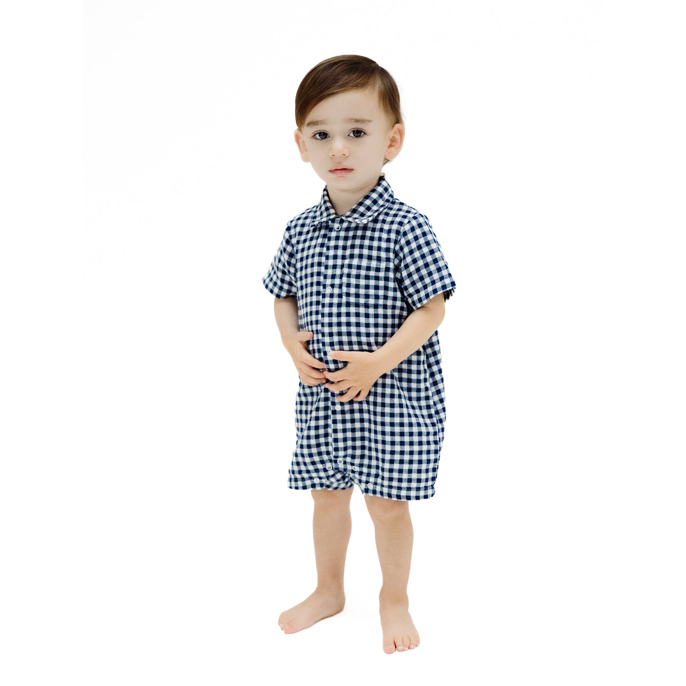 Button Down Polo Shortie - Navy Gingham