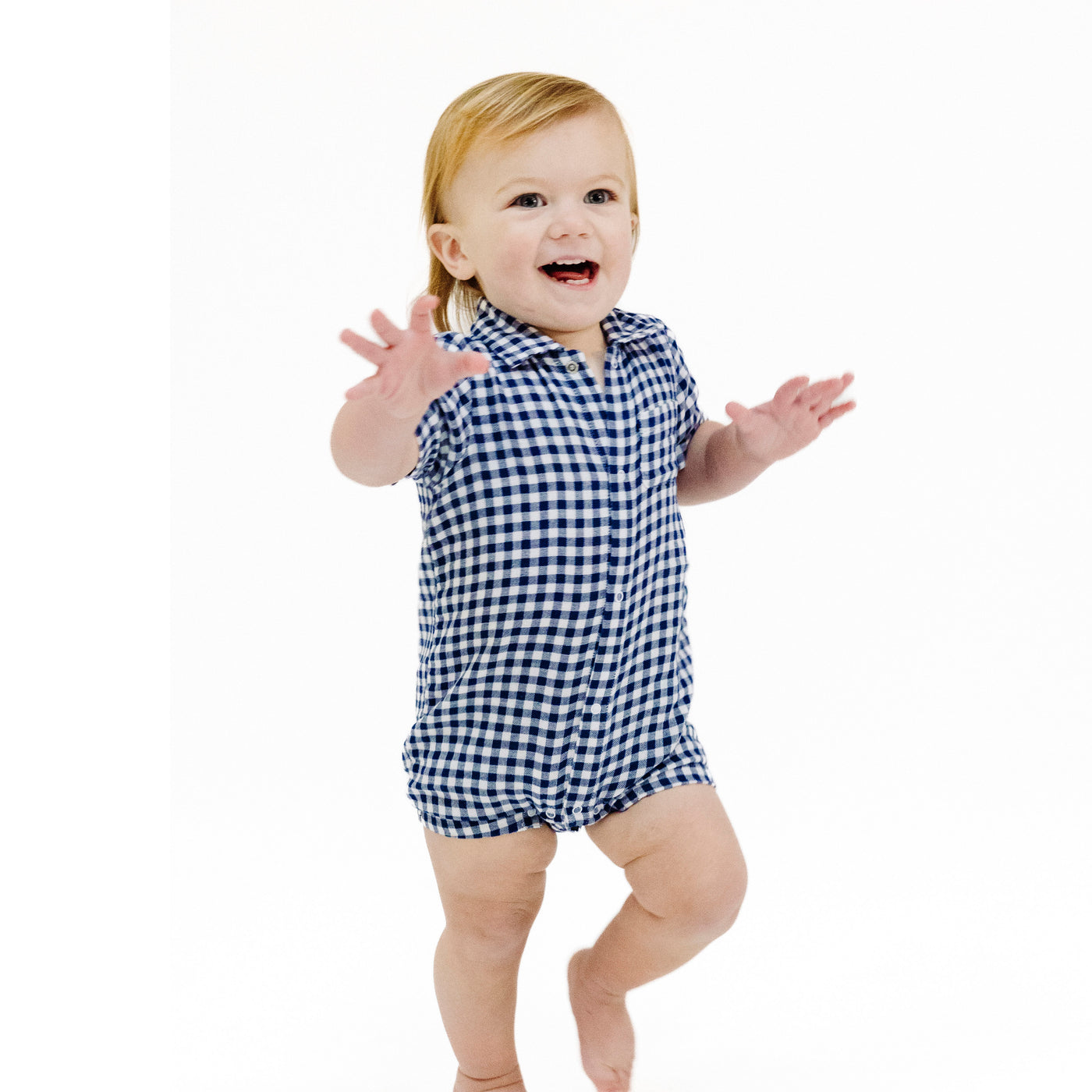 Button Down Polo Shortie - Navy Gingham