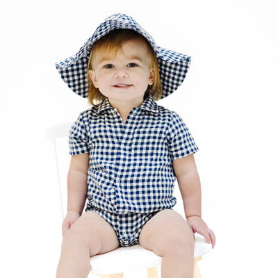 Wide Brim Sunhat - Navy Gingham