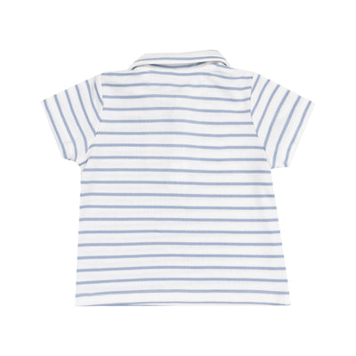 Polo Shirt and Muslin Short - French Stripe Dusty Blue