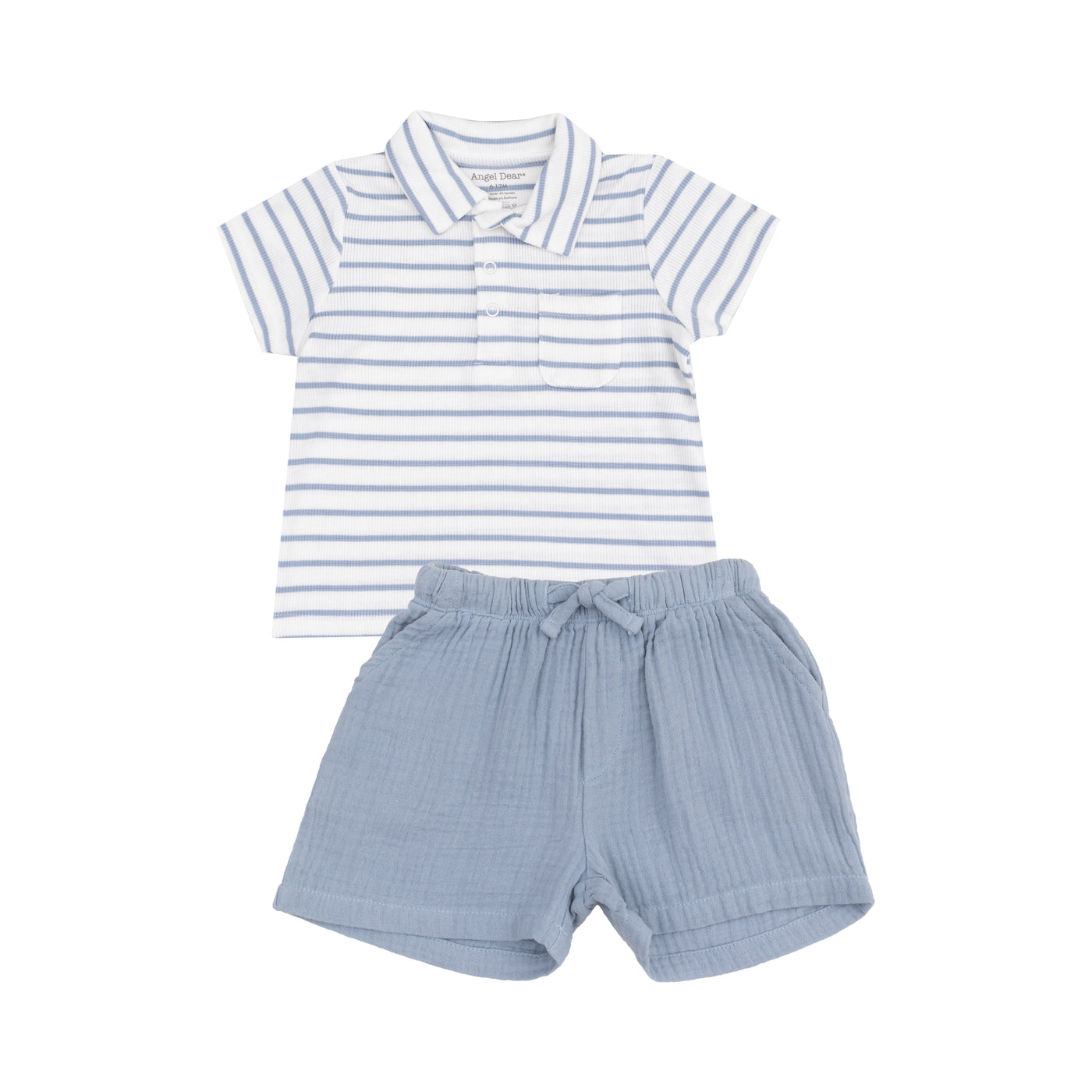 Polo Shirt and Muslin Short - French Stripe Dusty Blue