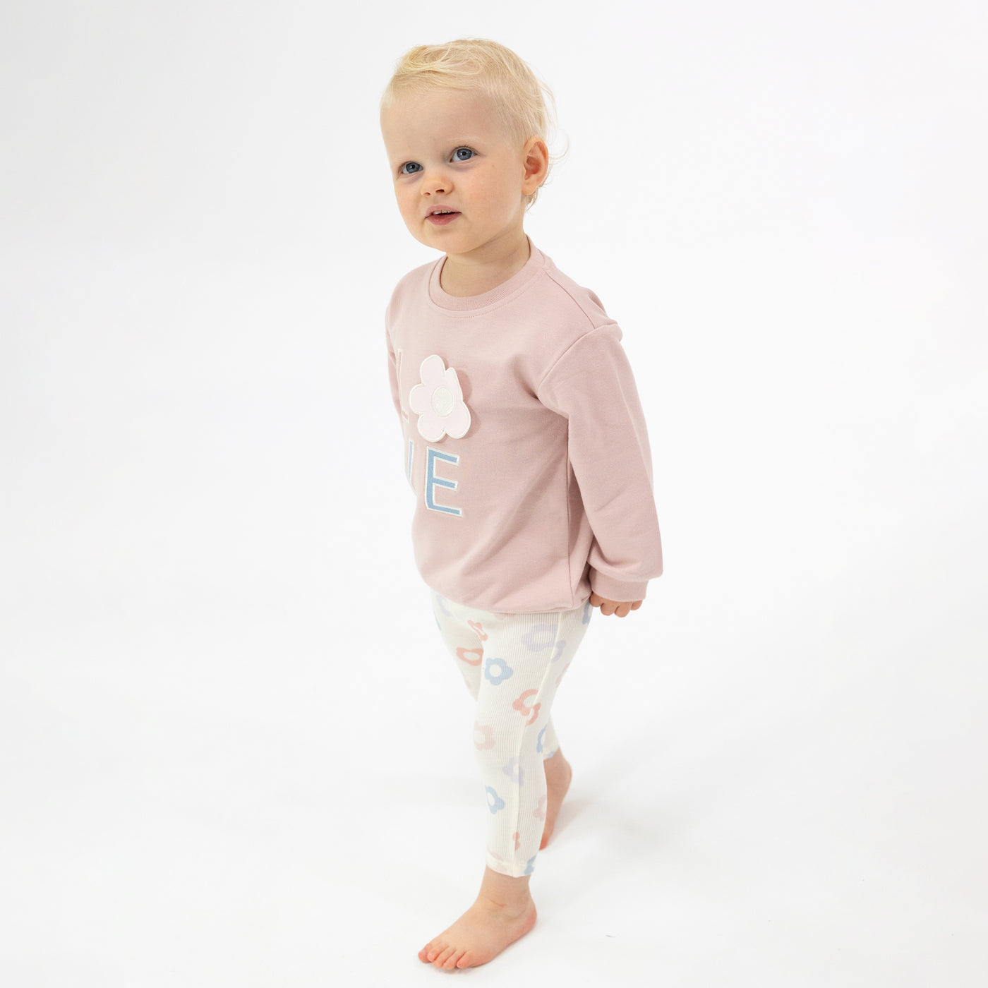 French Terry Oversize  Applique Sweatshirt + Leggings - Daisy Pop