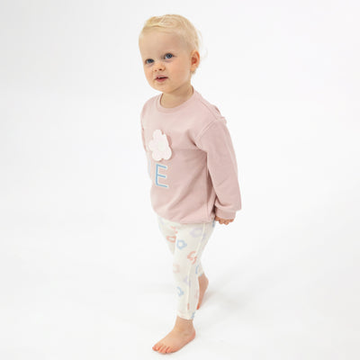 French Terry Oversize  Applique Sweatshirt + Leggings - Daisy Pop-Angel Dear