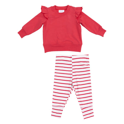 French Terry Sweatshirt and Leggings - Stripe Vintage Red